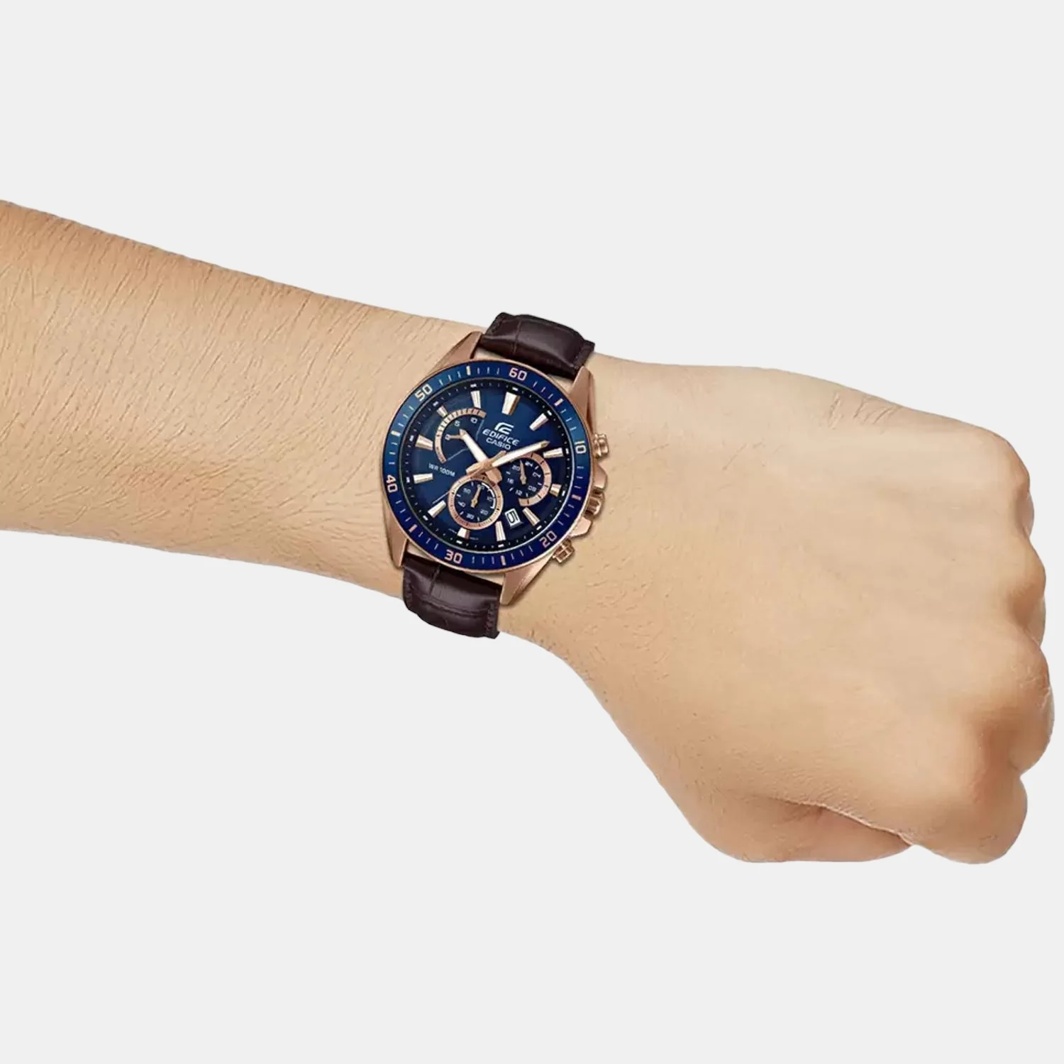 Edifice Men Quartz Blue Dial Chronograph Leather Watch EX358 - Image 7