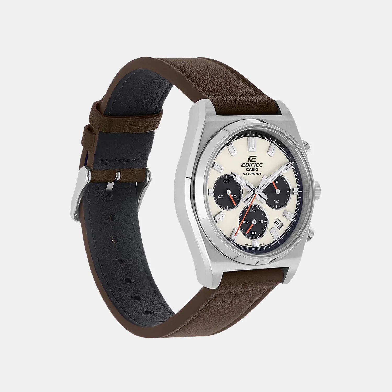 Edifice Men Quartz Cream Dial Chronograph Leather Watch EFB-730L-7AVUDF ED690 - Image 4