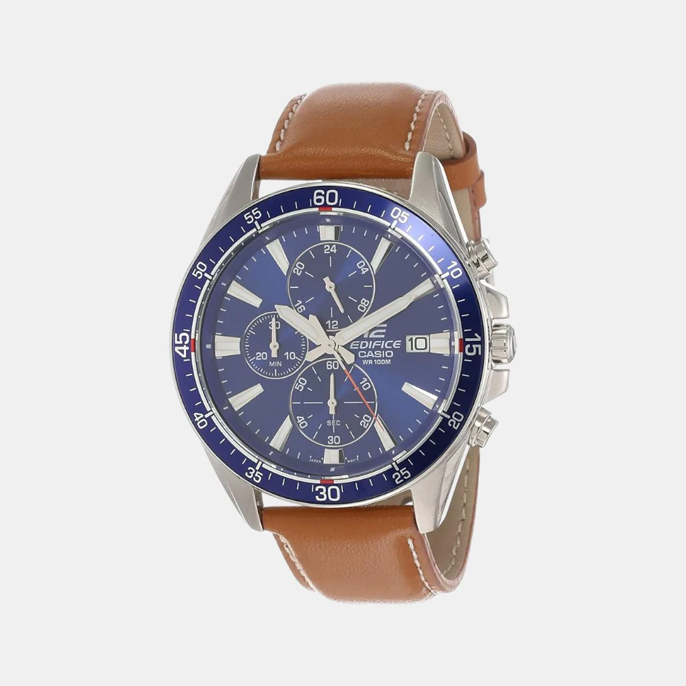 Edifice Men Quartz Two Tone Dial Chronograph Leather Watch EX250
