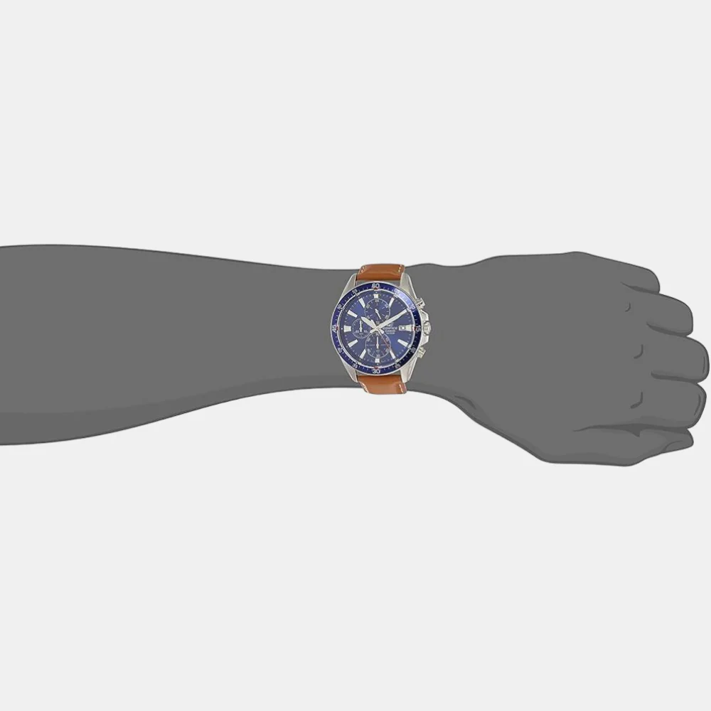 Edifice Men Quartz Two Tone Dial Chronograph Leather Watch EX250 - Image 3