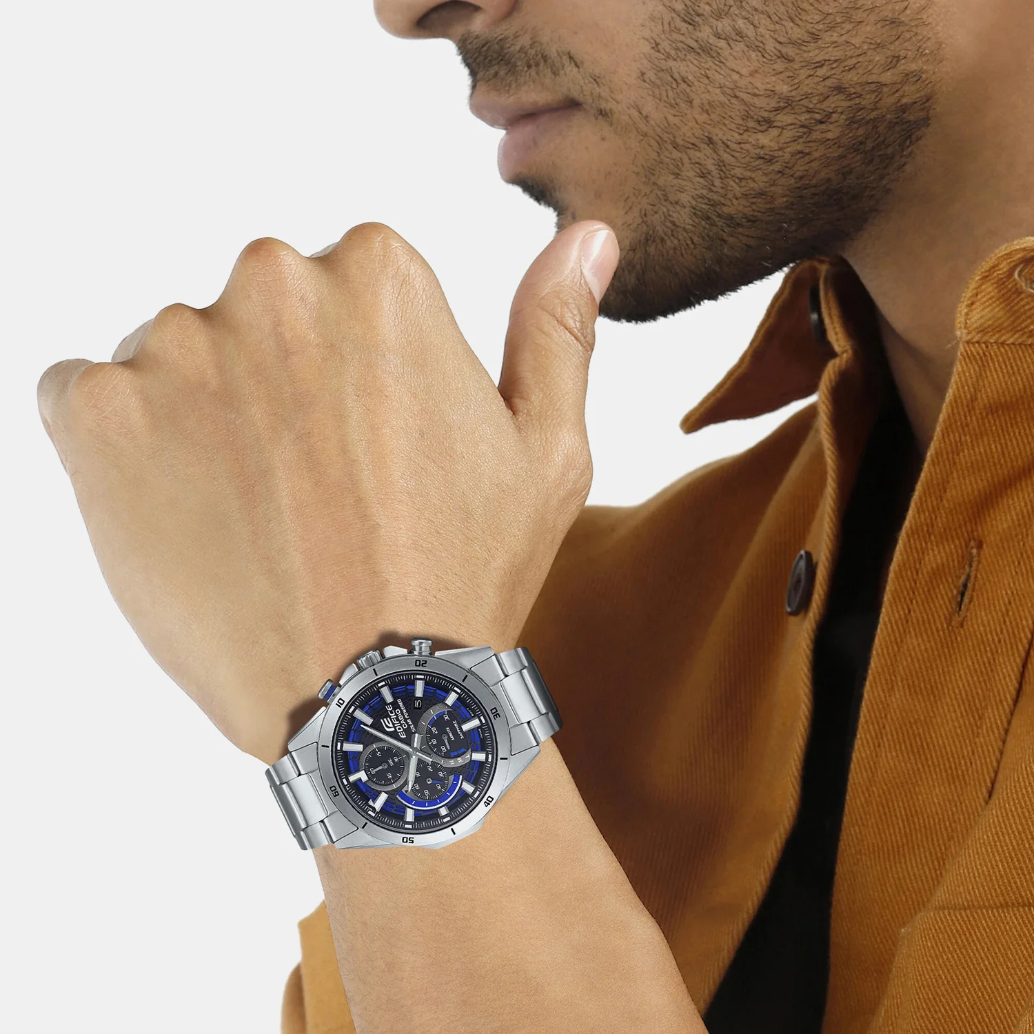 Edifice Men Quartz Two Tone Dial Chronograph Stainless Steel Watch EX538 - Image 7