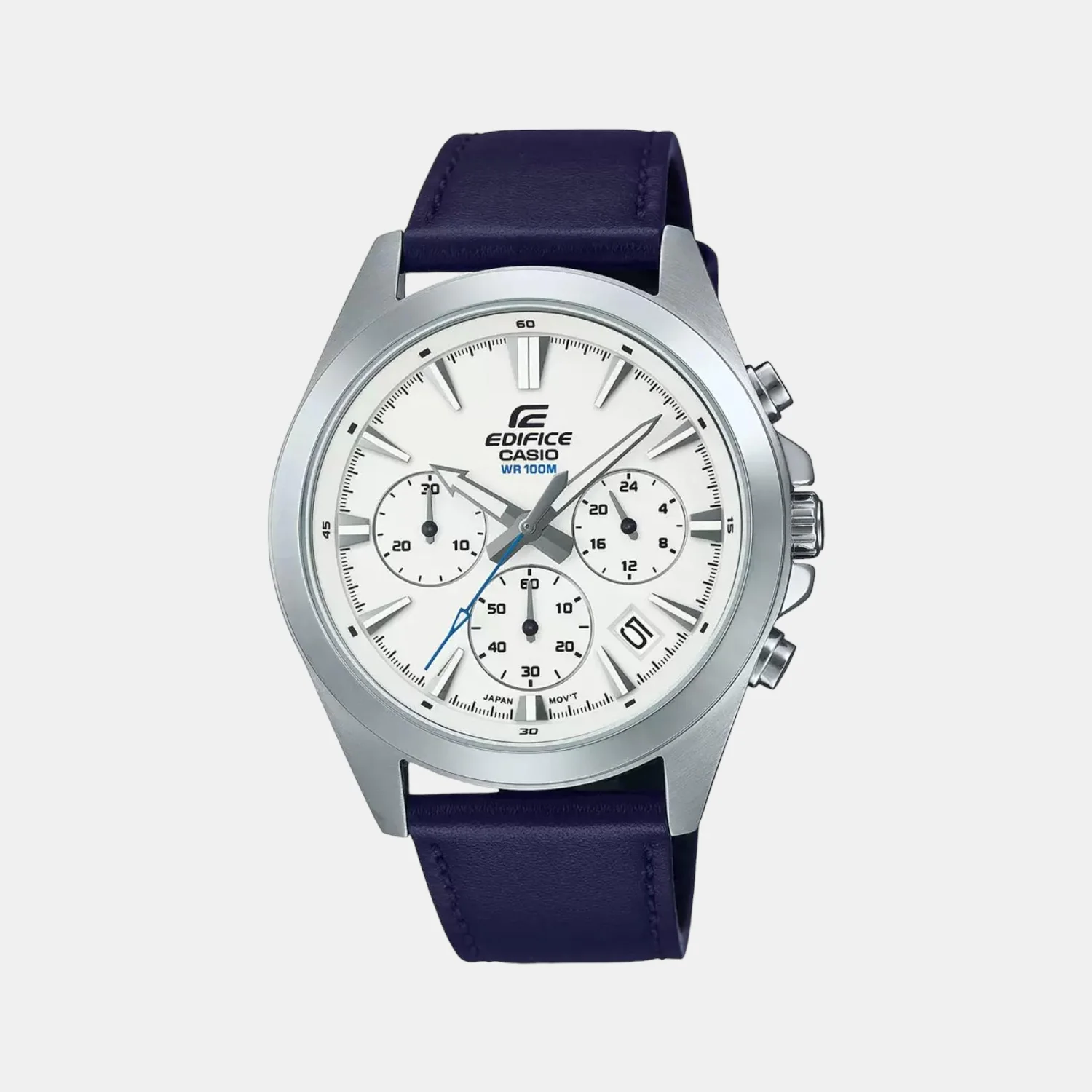 Edifice Men Quartz White Dial Chronograph Leather Watch ED543 - Image 2