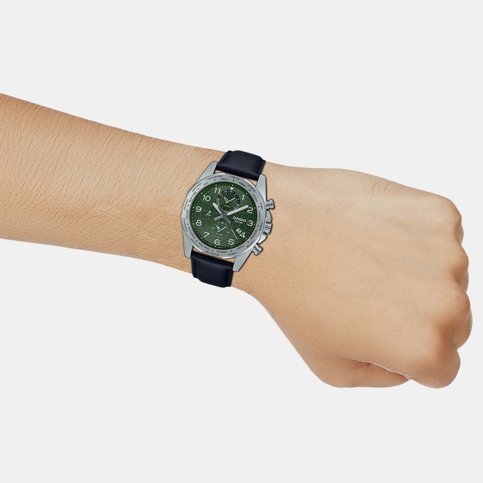 Enticer Men Quartz Green Dial Chronograph Leather Watch A2151 - Image 6
