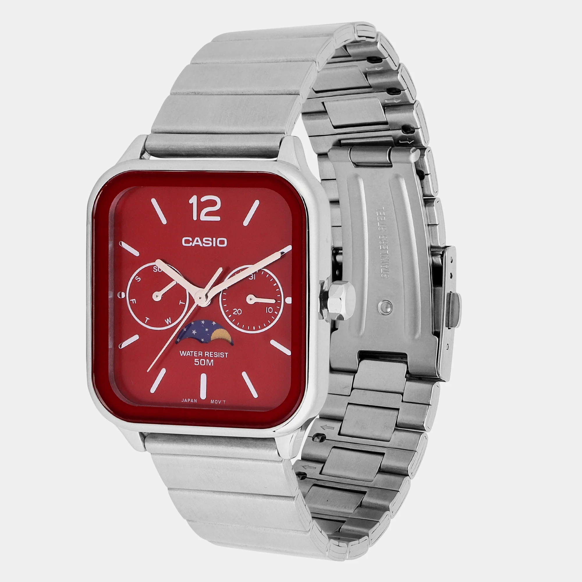Enticer Men Quartz Red Dial Chronograph Stainless Steel Watch A2182 - Image 2