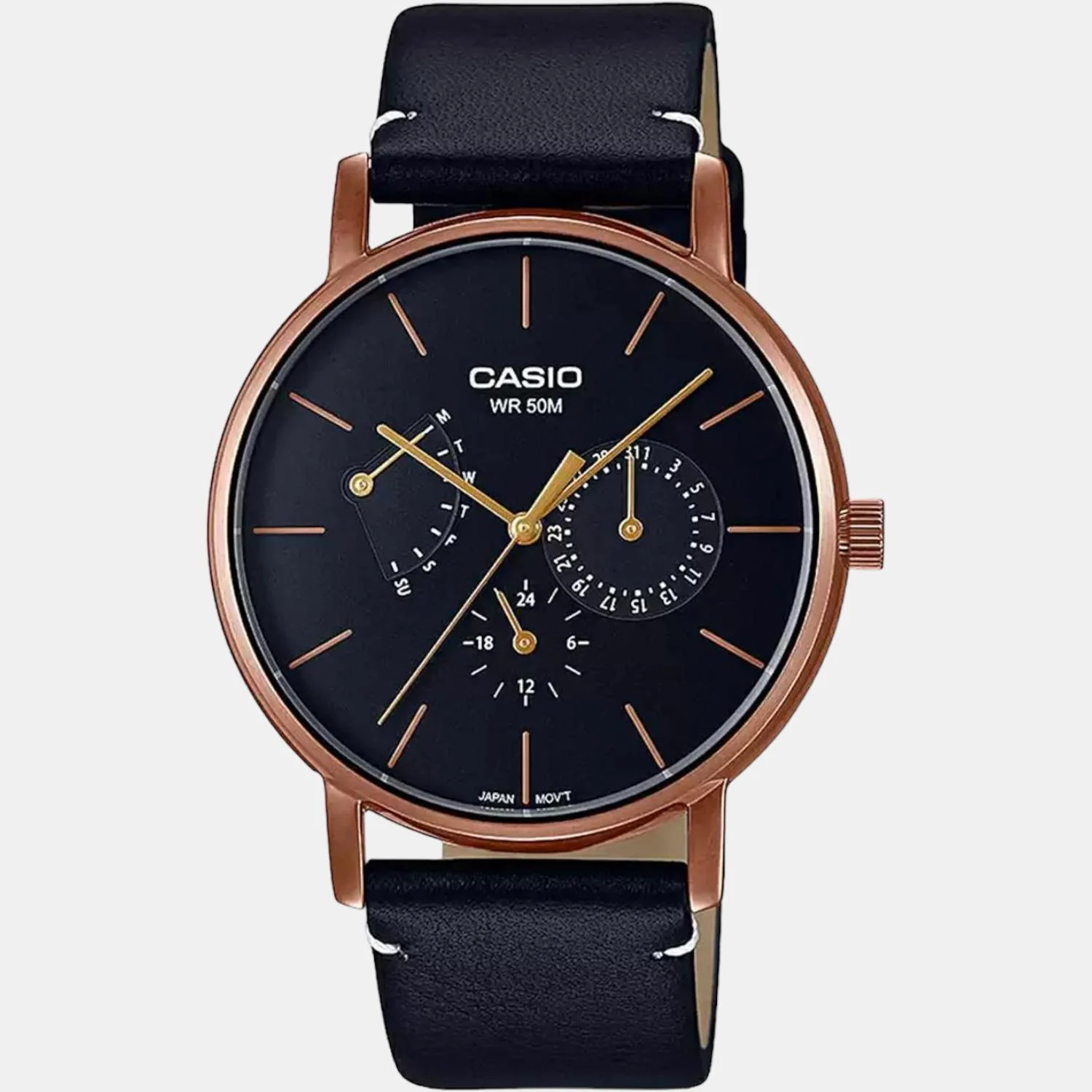 Enticer Men Quartz Rose Gold Dial Chronograph Leather Watch A1843 - Image 2