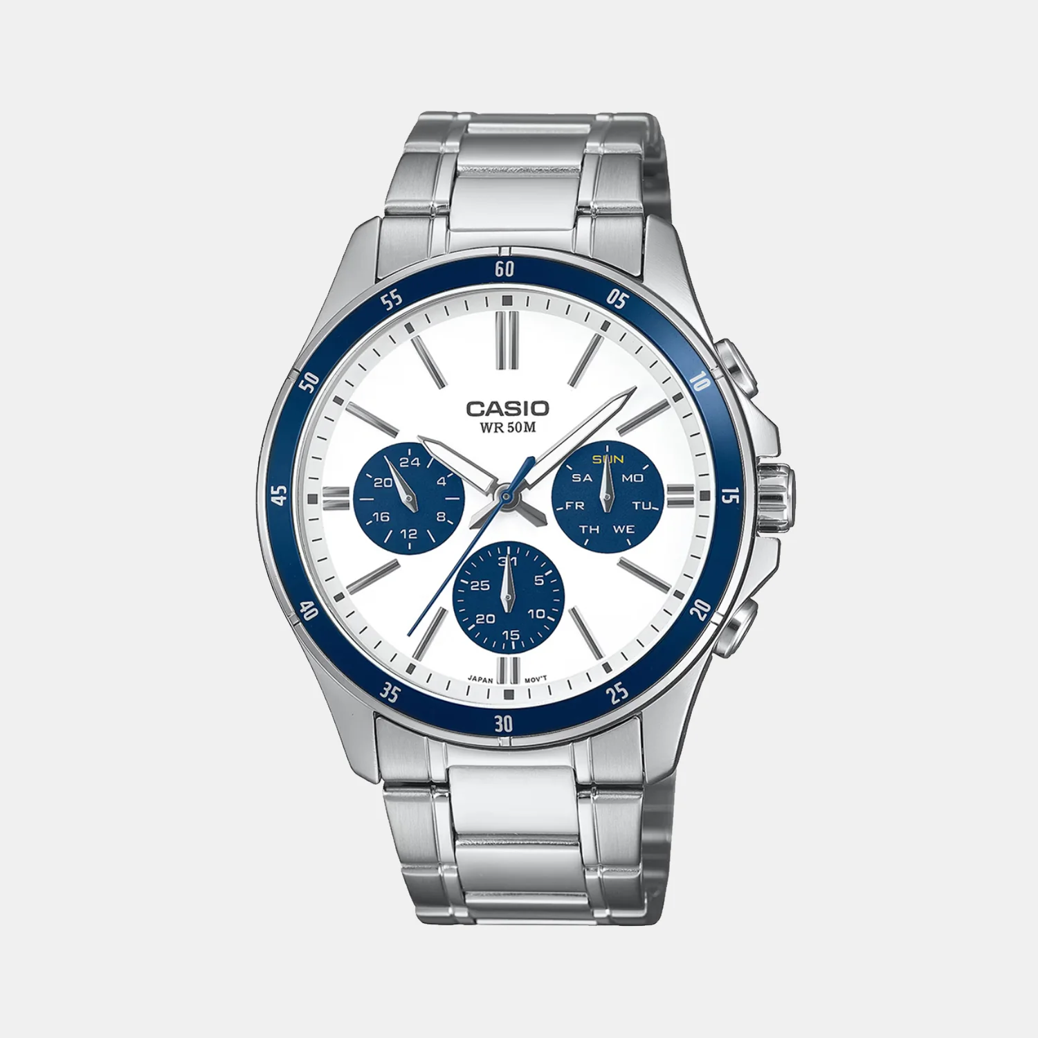 Enticer Men Quartz White & Blue Dial Multi-Function Stainless Steel Watch A2348 - Image 4