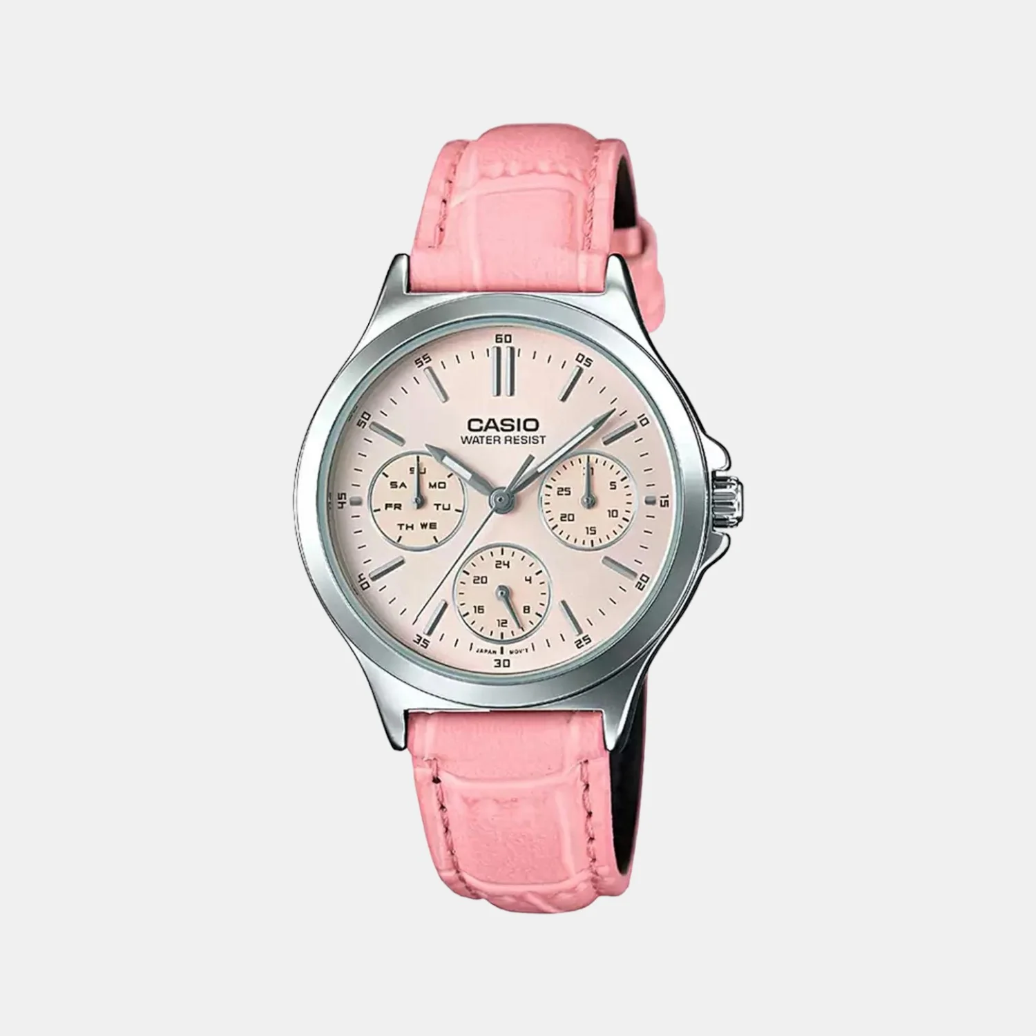 Enticer Women Quartz Pink Dial Multi-Function Leather Watch A1150
