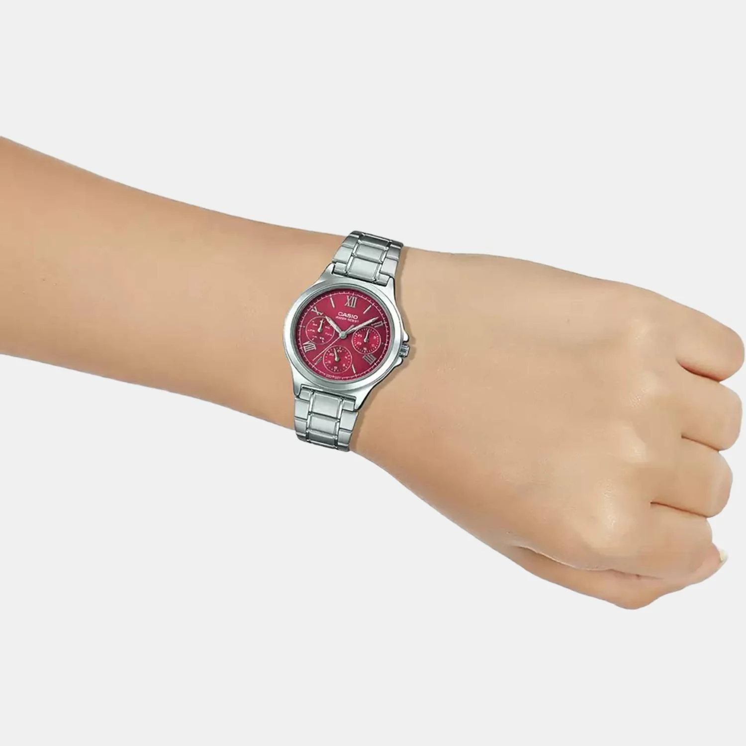 Enticer Women Quartz Red Dial Chronograph Stainless Steel Watch A1696 - Image 6
