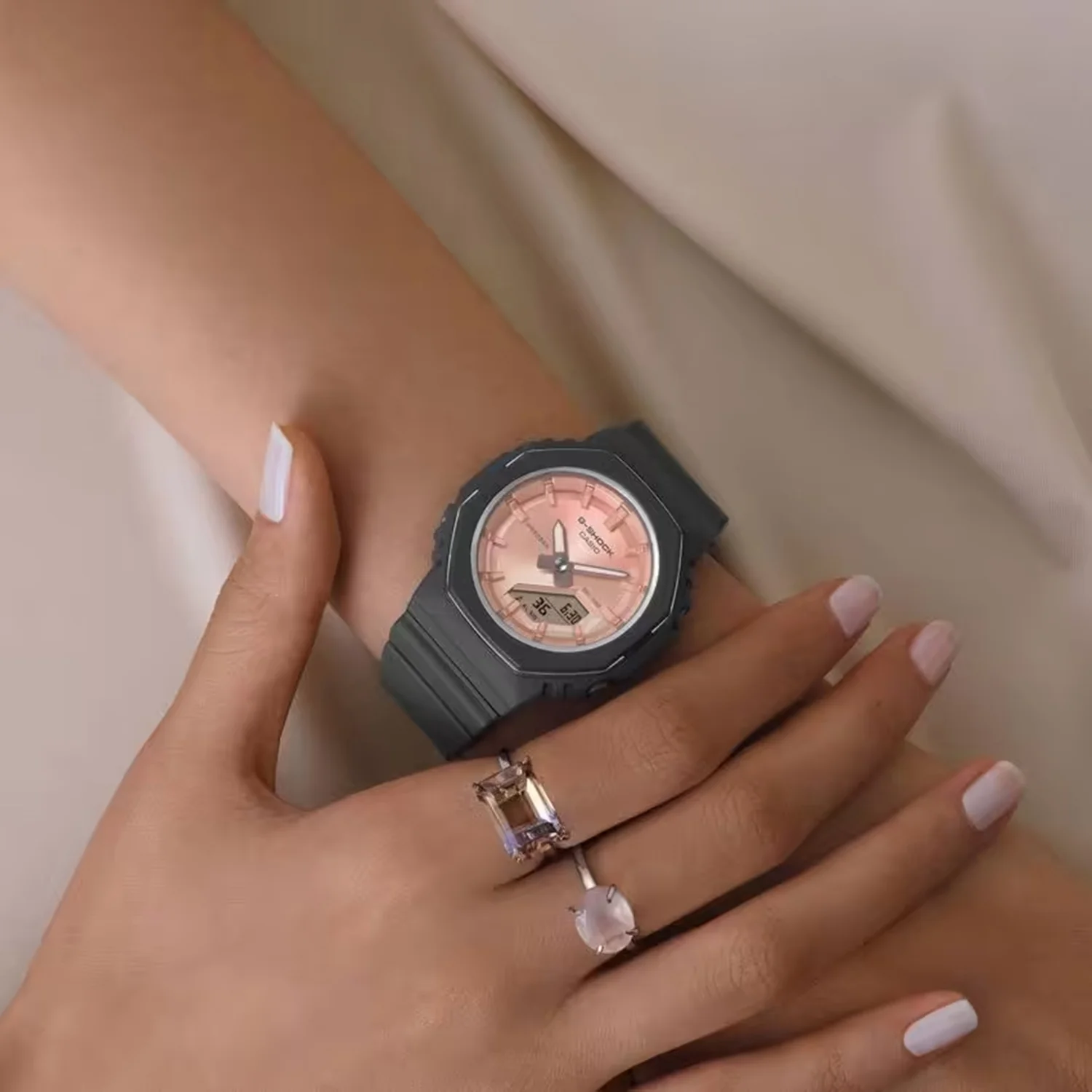 G-shock Women Quartz Light Pink Dial Analog-Digital Resin Watch G1778 - Image 4