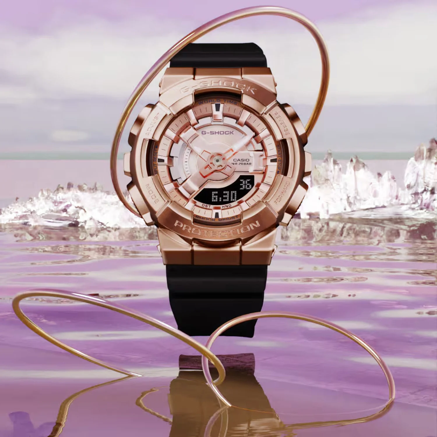 G-Shock Women Quartz Rose Gold Dial Analog-Digital Resin Watch G1315 - Image 2