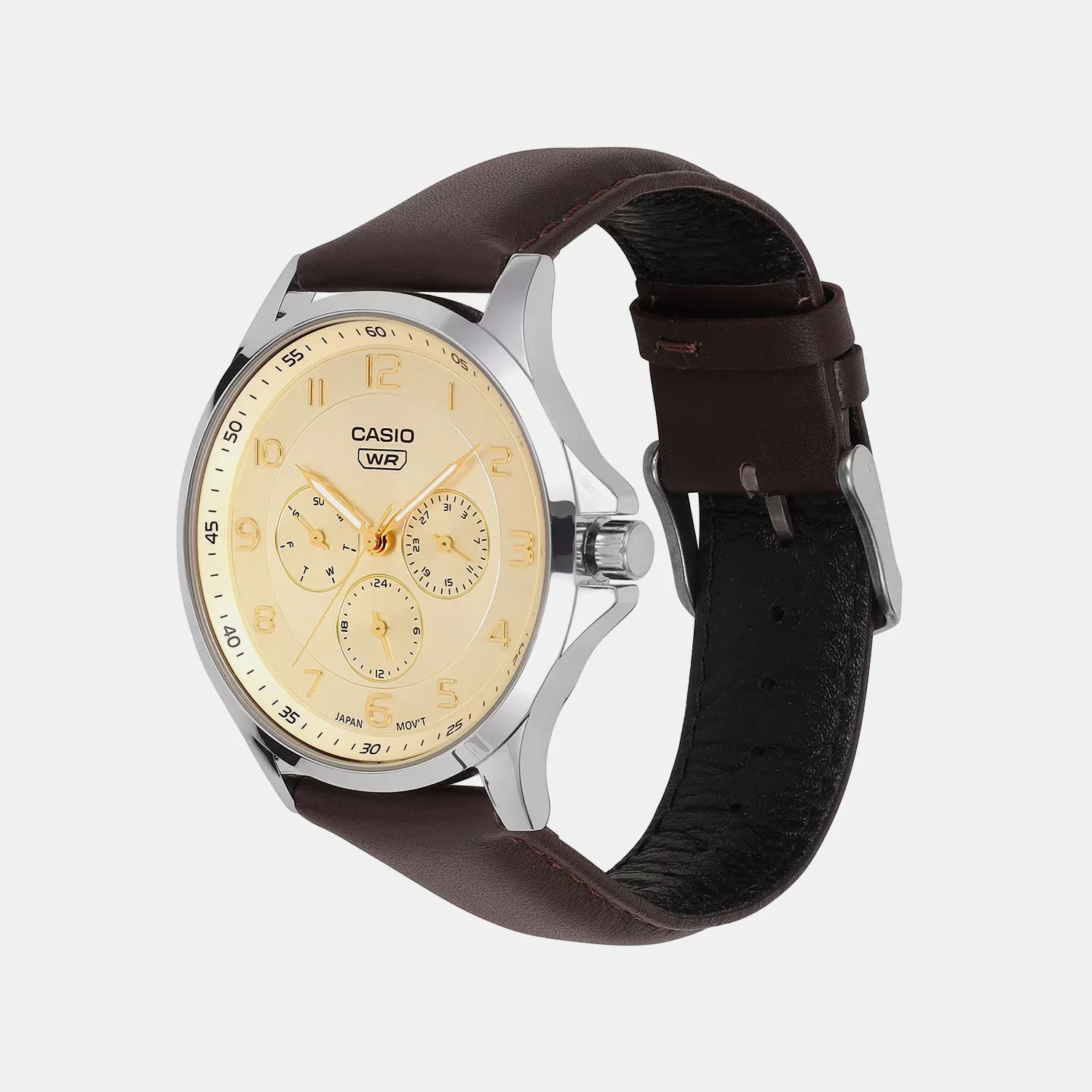 Men Quartz Yellow Dial Multi-Function Leather Watch A2457 - Image 3