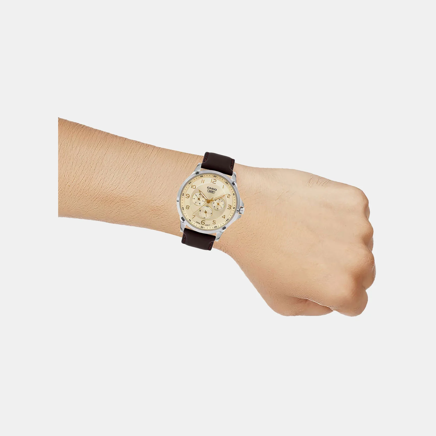 Men Quartz Yellow Dial Multi-Function Leather Watch A2457 - Image 6