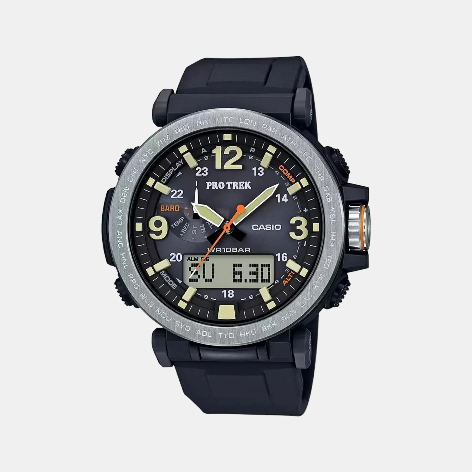 Protrek Men Quartz Grey Dial Analog-Digital Silicone Watch SL92