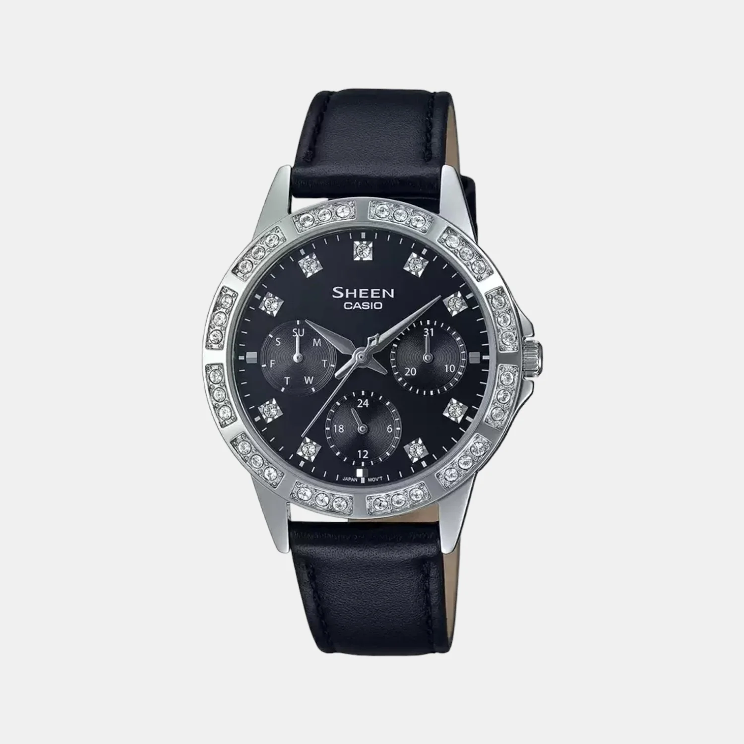 Sheen Women Quartz Black Dial Chronograph Leather Watch SH266