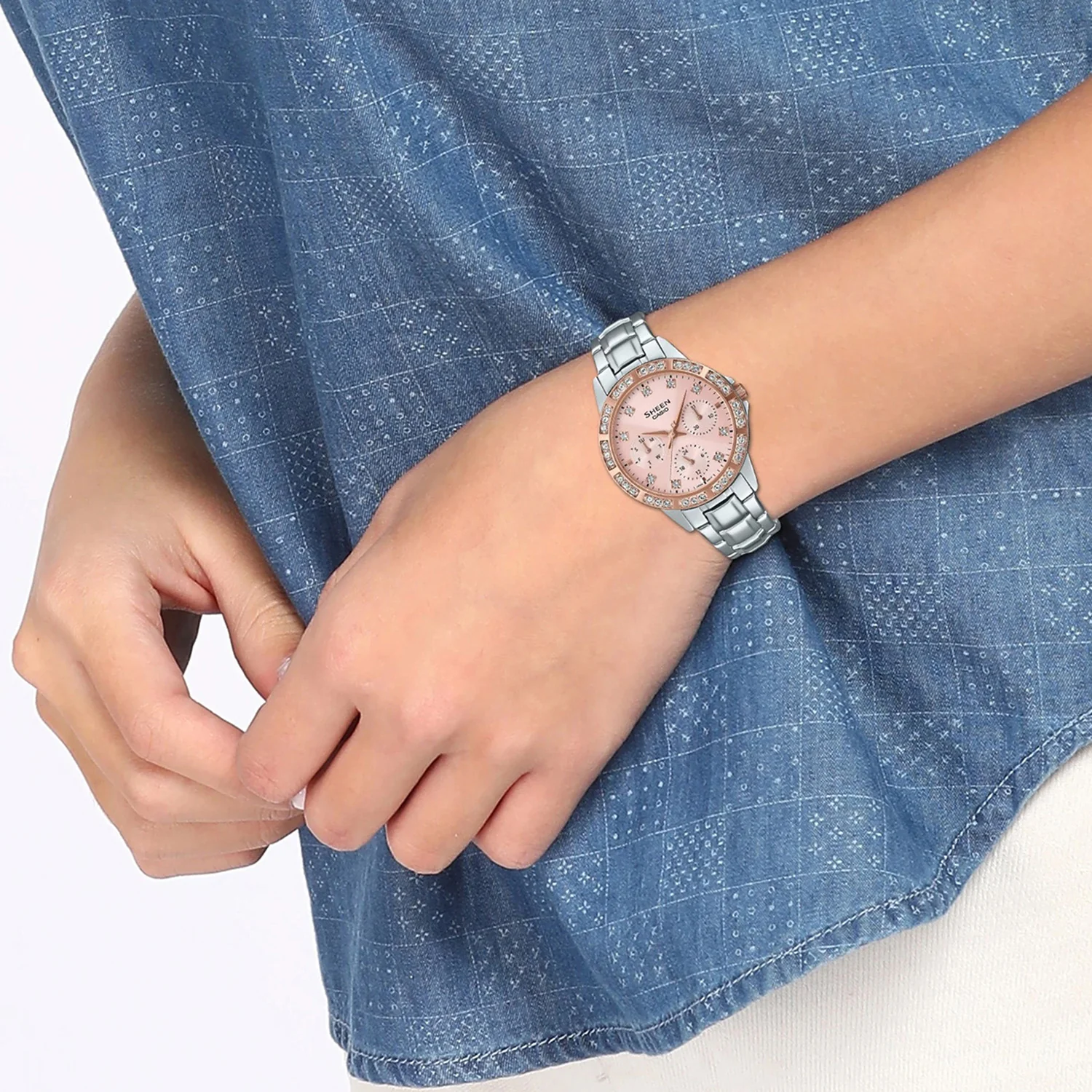 Sheen Women Quartz Pink Dial Chronograph Stainless Steel Watch SH265 - Image 8