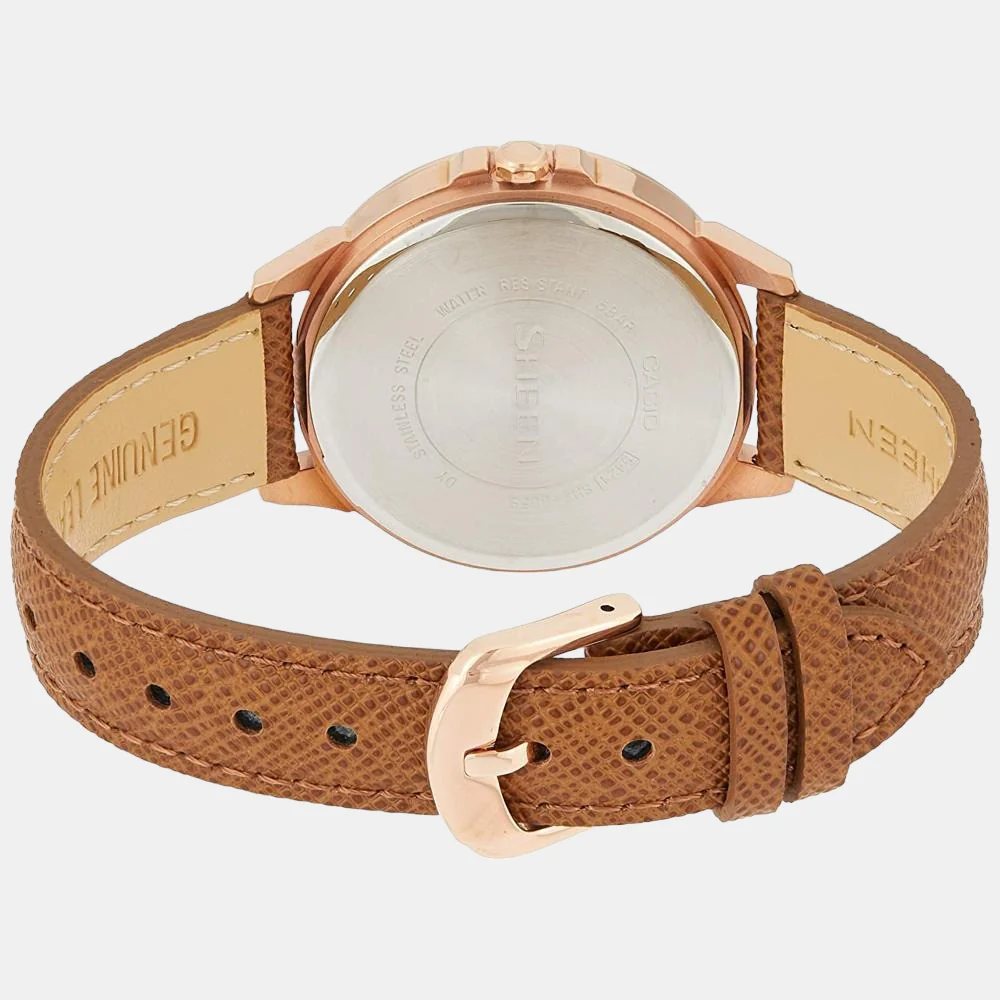 Sheen Women Quartz Rose Gold Dial Chronograph Leather Watch SX217 - Image 2