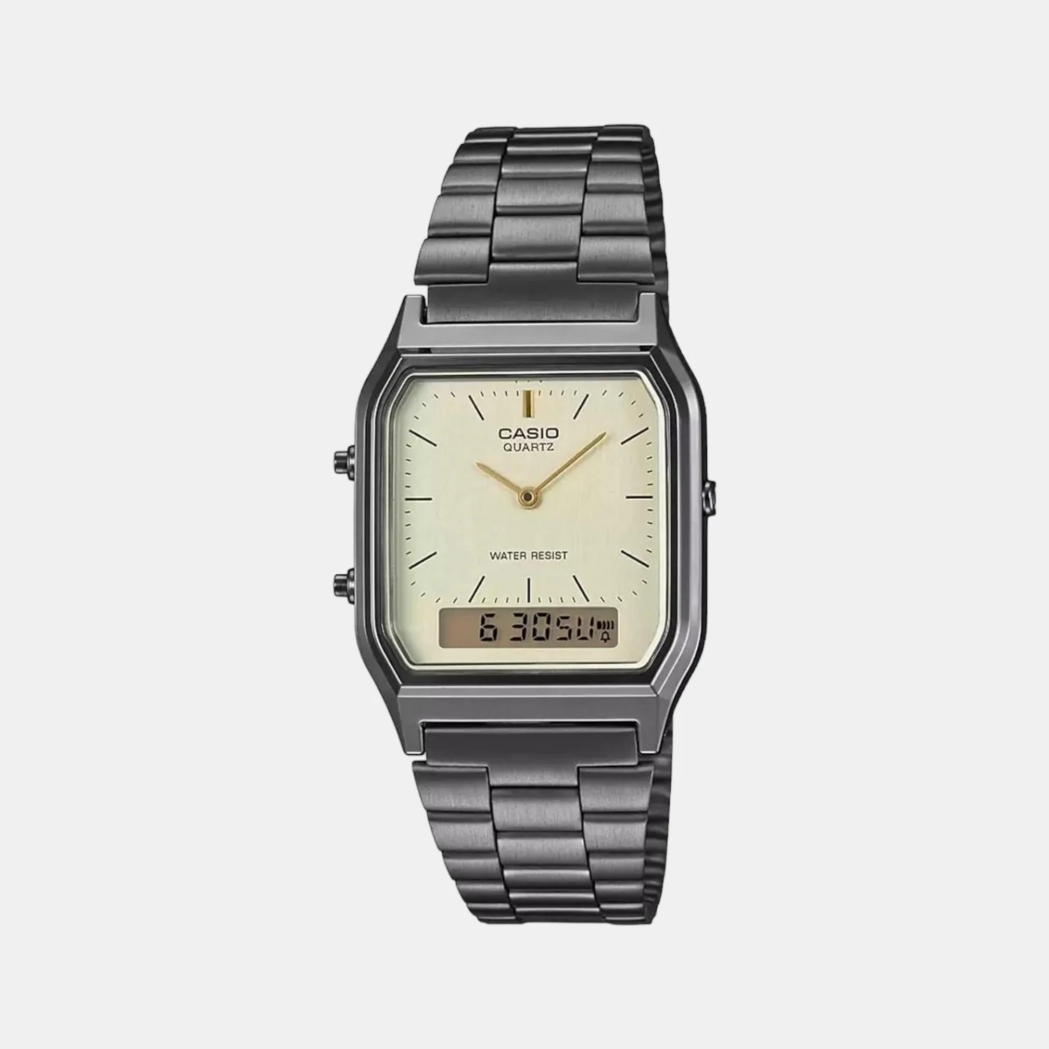 Vintage Unisex Quartz Black Dial Analog-Digital Stainless Steel Watch D184