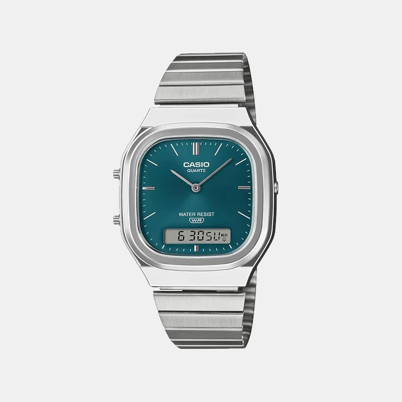 Vintage Unisex Quartz Blue Dial Analog-Digital Stainless Steel Watch AQ-240E-3ADF D419
