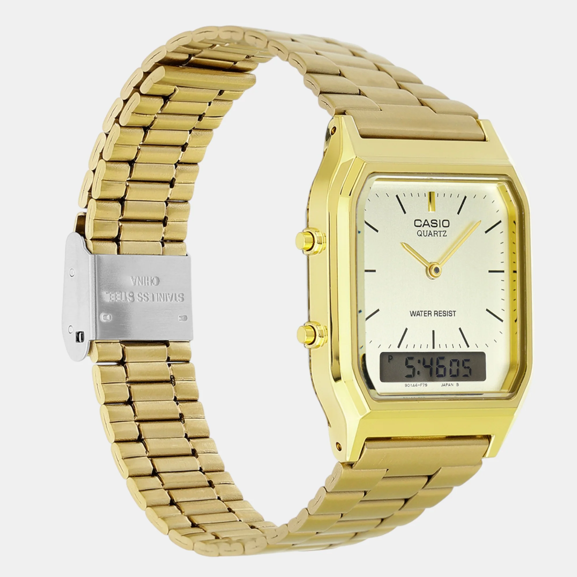 Vintage Unisex Quartz Gold Dial Analog-Digital Stainless Steel Watch D341 - Image 3