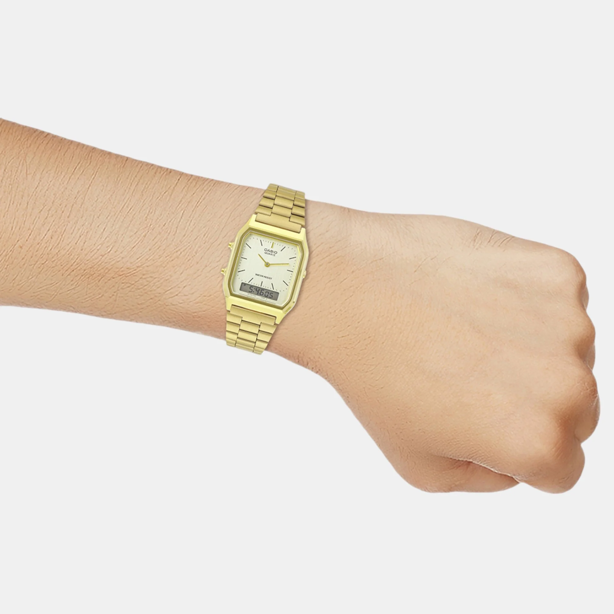Vintage Unisex Quartz Gold Dial Analog-Digital Stainless Steel Watch D341 - Image 7