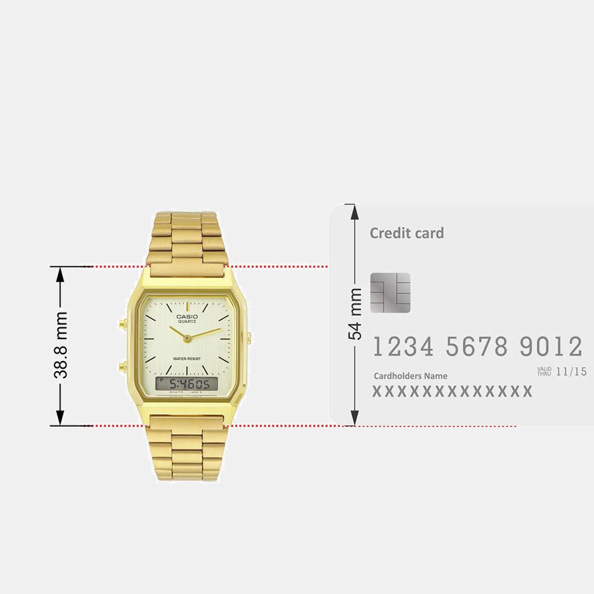 Vintage Unisex Quartz Gold Dial Analog-Digital Stainless Steel Watch D341 - Image 9