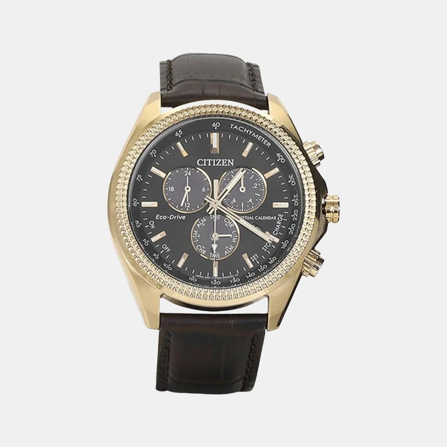 Eco-Drive Men Eco-Drive Black Dial Chronograph Leather Watch BL5562-18E