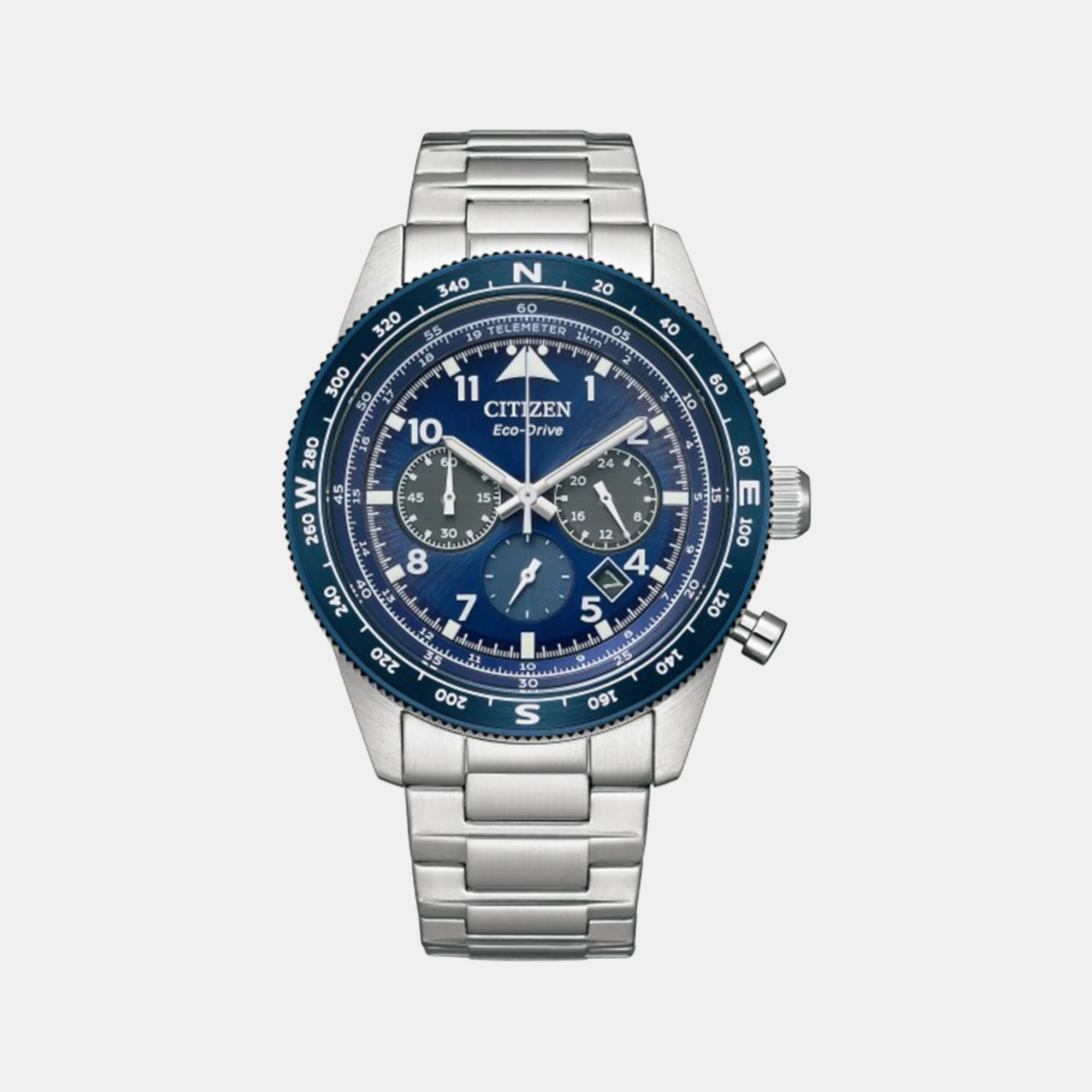 Eco-Drive Men Eco-Drive Blue Dial Chronograph Stainless Steel Watch CA4554-84L - Image 2