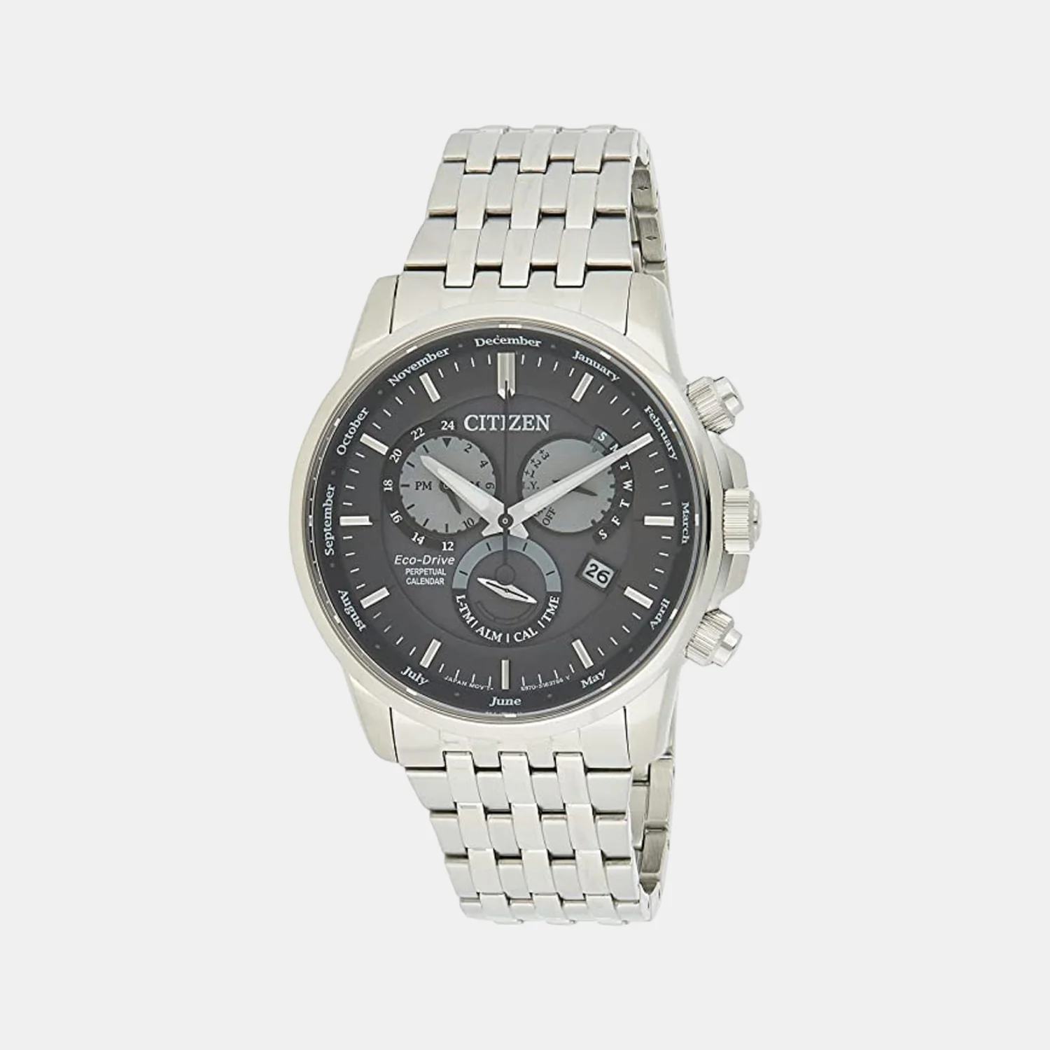 Eco-Drive Men Eco-Drive Grey Dial Chronograph Stainless Steel Watch BL8150-86H