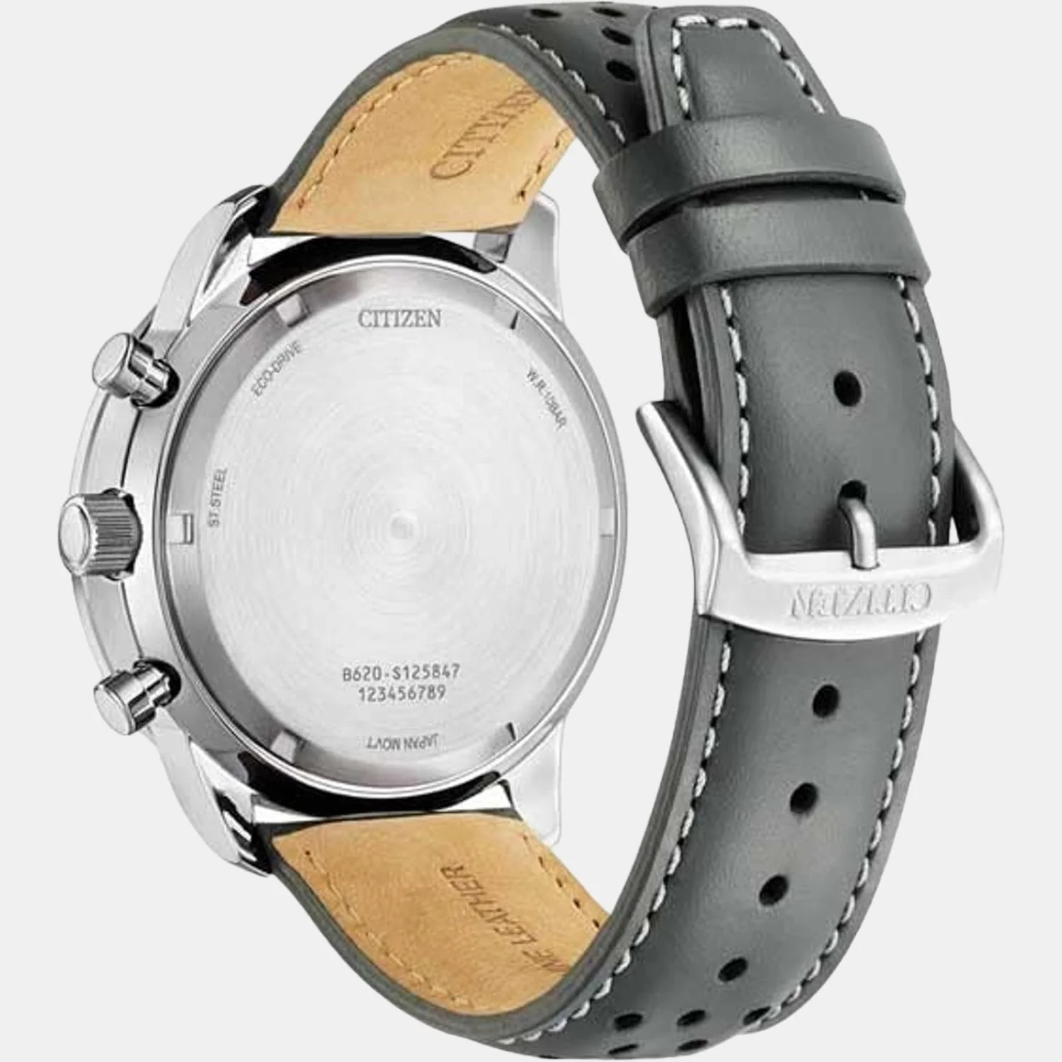 Eco-Drive Men Quartz Grey Dial Chronograph Leather Watch CA4500-24H - Image 5