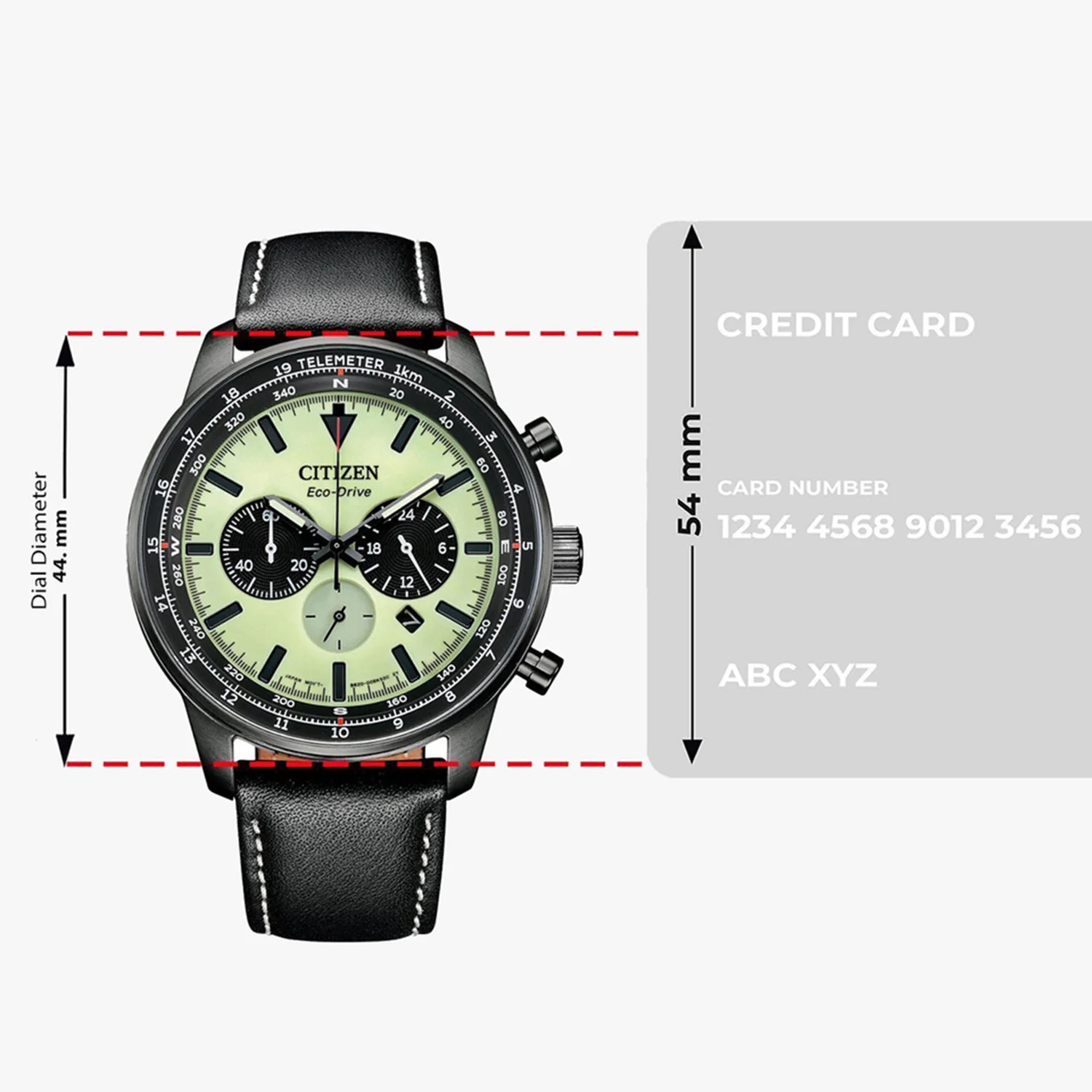 Men Eco-Drive Green Dial Chronograph Leather Watch CA4505-21X - Image 8