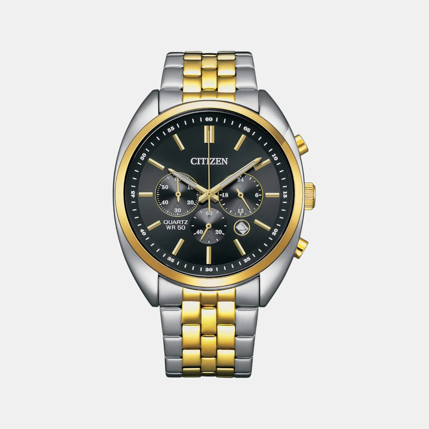 Men Quartz Black Dial Chronograph Stainless Steel Watch AN8214-55E