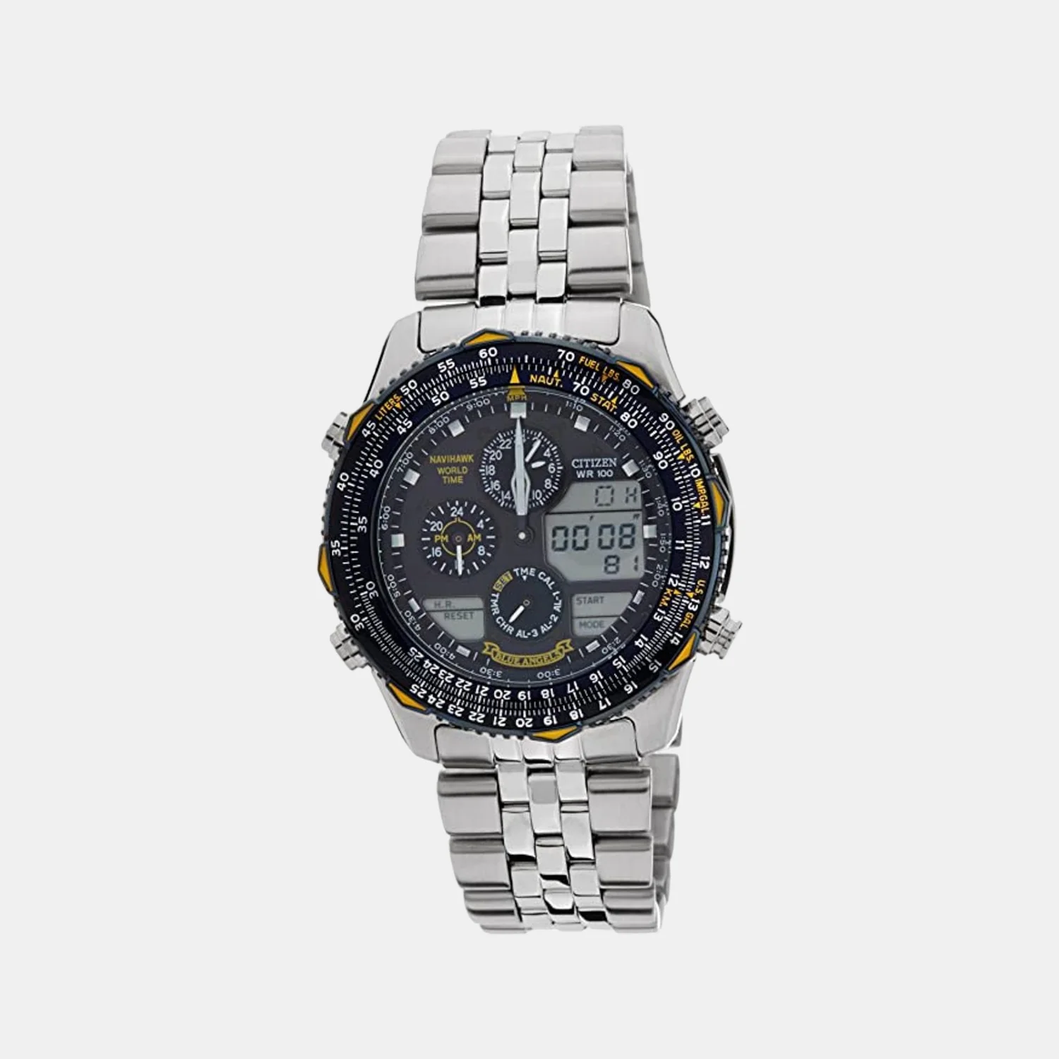 Men Quartz Black Dial Chronograph Stainless Steel Watch JN0040-58L