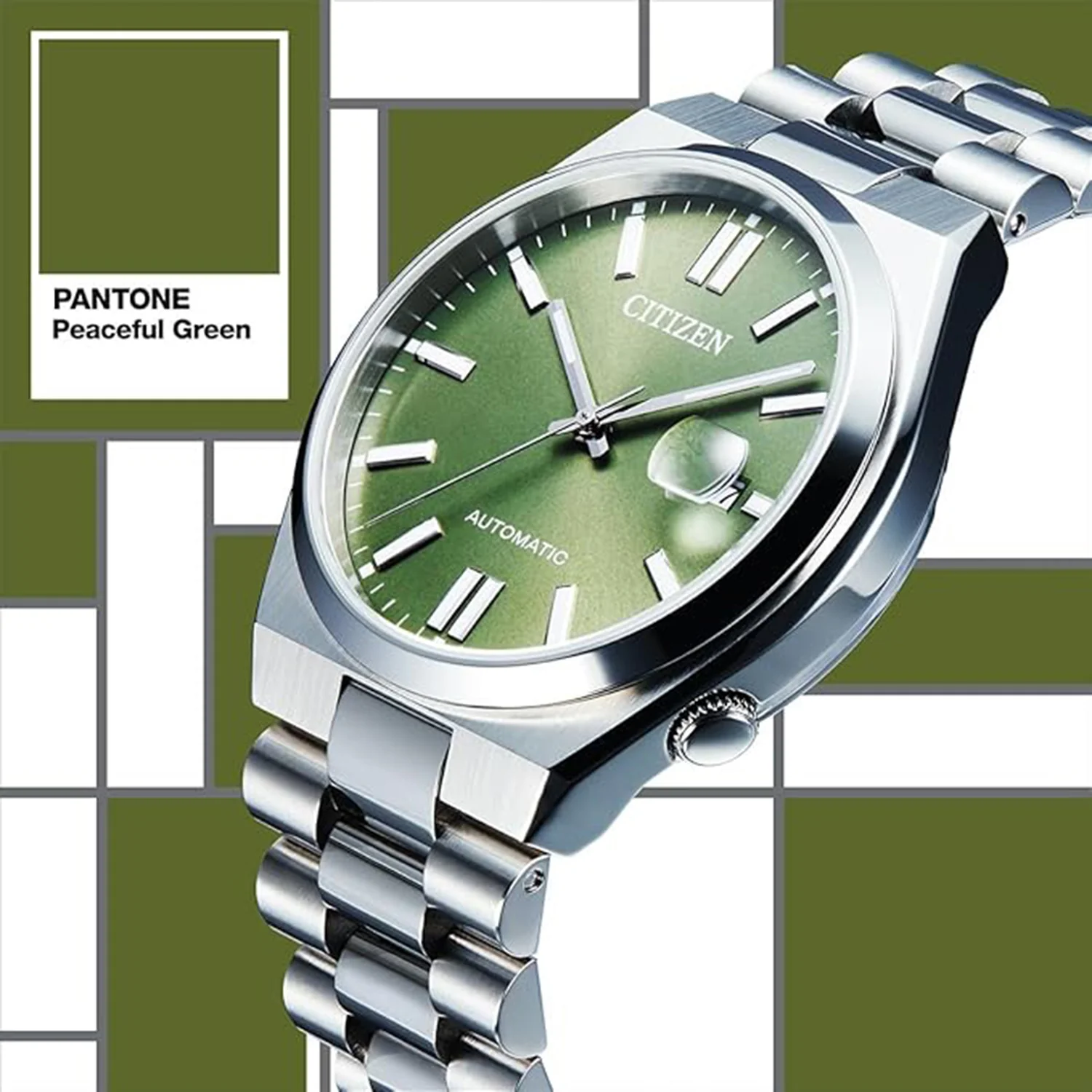 Tsuyosa Men Automatic Green Dial Analog Stainless Steel Watch NJ0158-89Z - Image 5