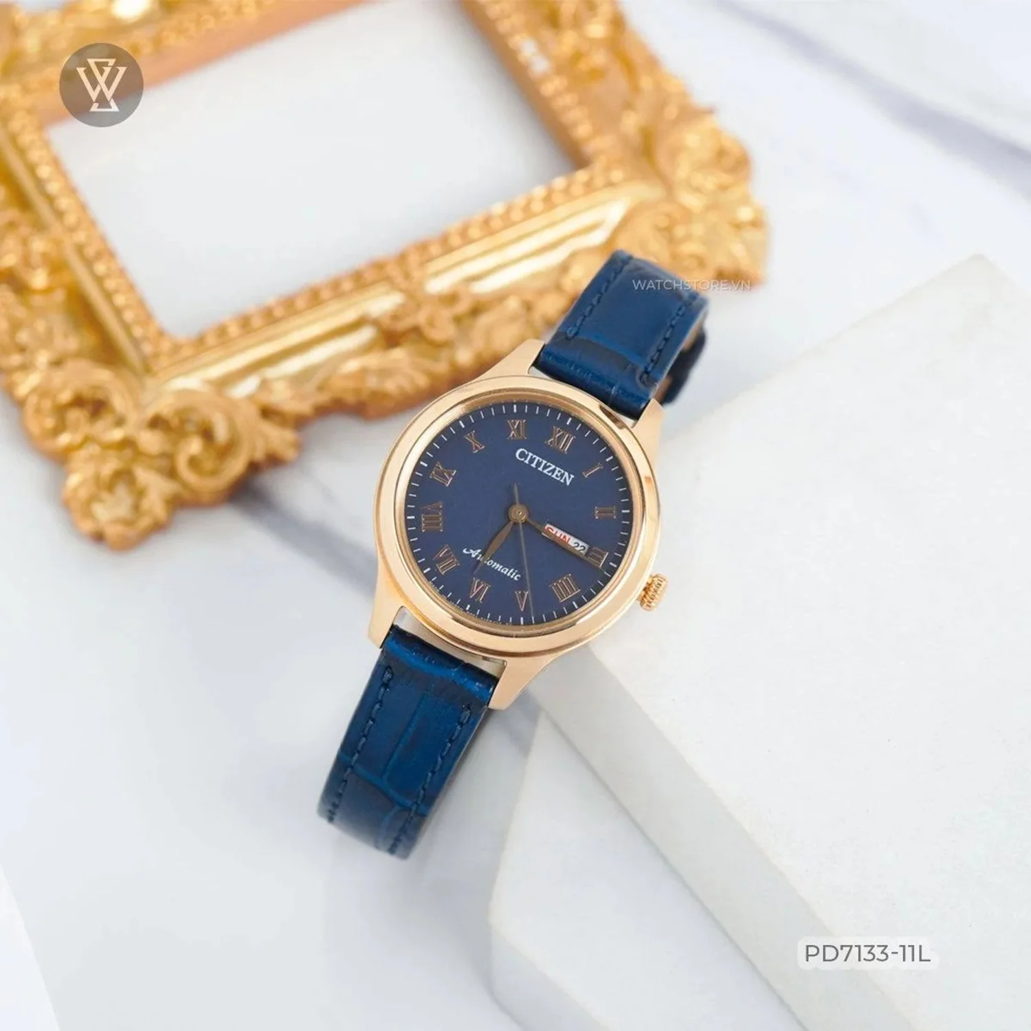 Women Automatic Blue Dial Analog Leather Watch PD7133-11L - Image 4