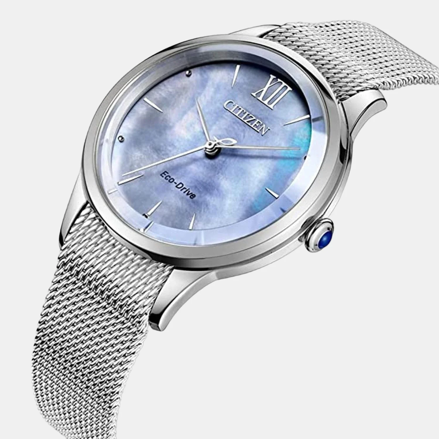 Women Eco-Drive Blue Dial Analog Stainless Steel Watch EM0810-84N - Image 3