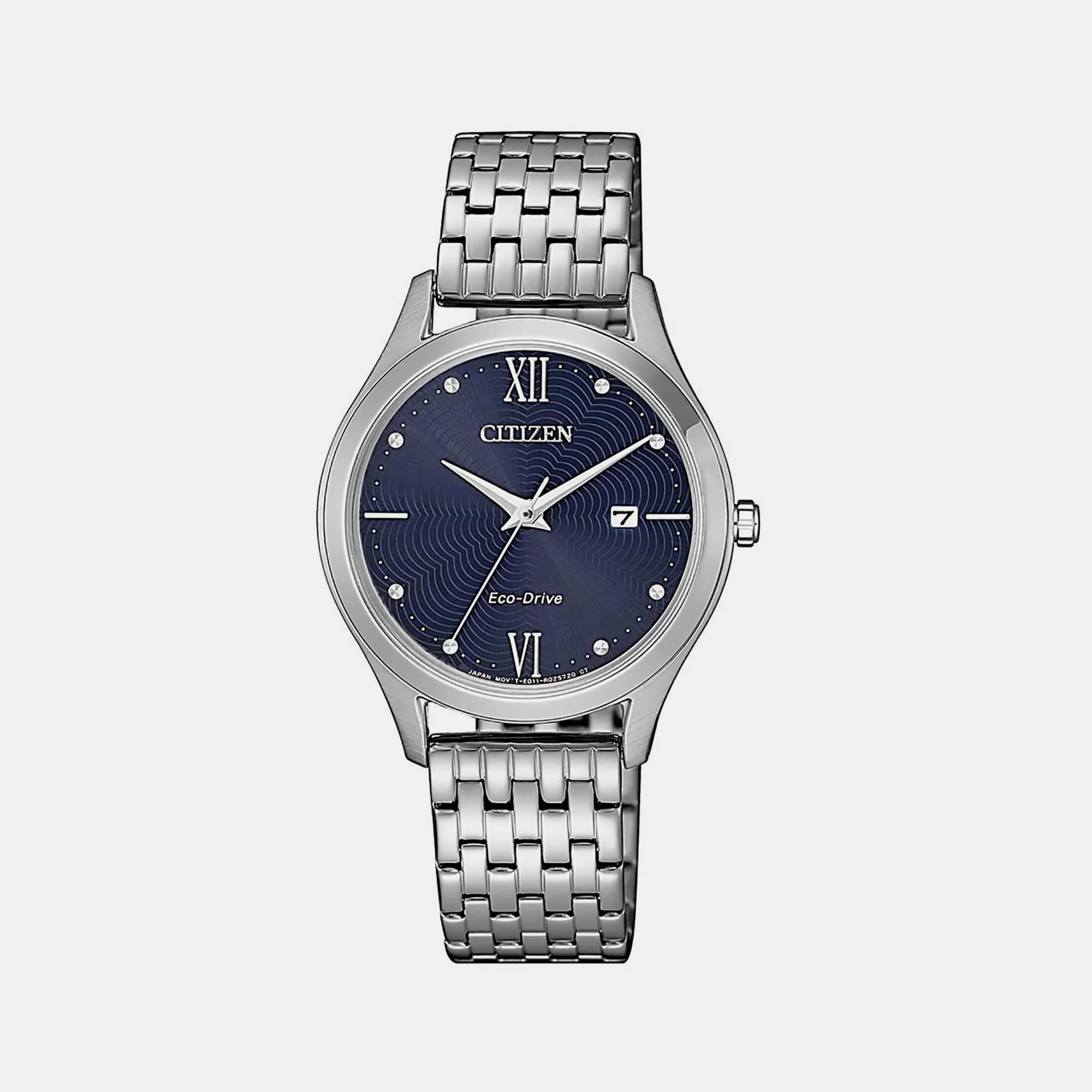 Women Eco-Drive Blue Dial Analog Stainless Steel Watch EW2530-87L