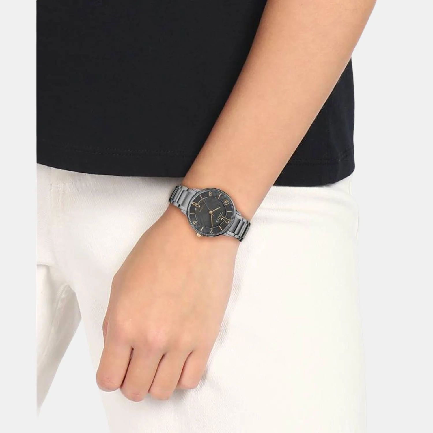 Women Eco-Drive Grey Dial Analog Stainless Steel Watch EM0528-82H - Image 3