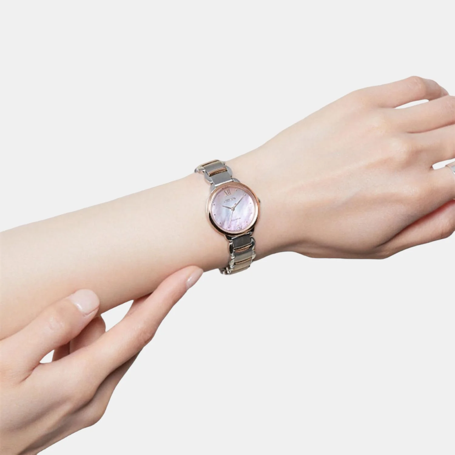Women Eco-Drive Pink Dial Analog Stainless Steel Watch EM0924-85Y - Image 4