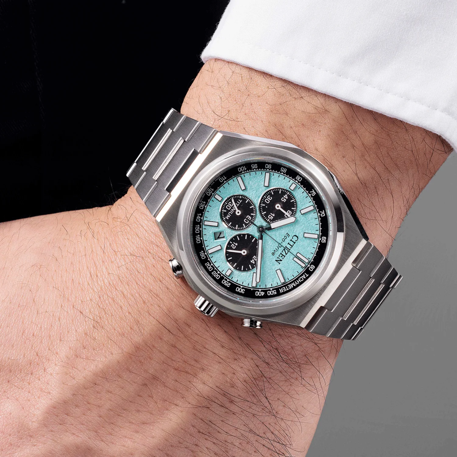 Zenshin Men Eco-Drive Green Dial Chronograph Stainless Steel Watch CA4610-85M - Image 5