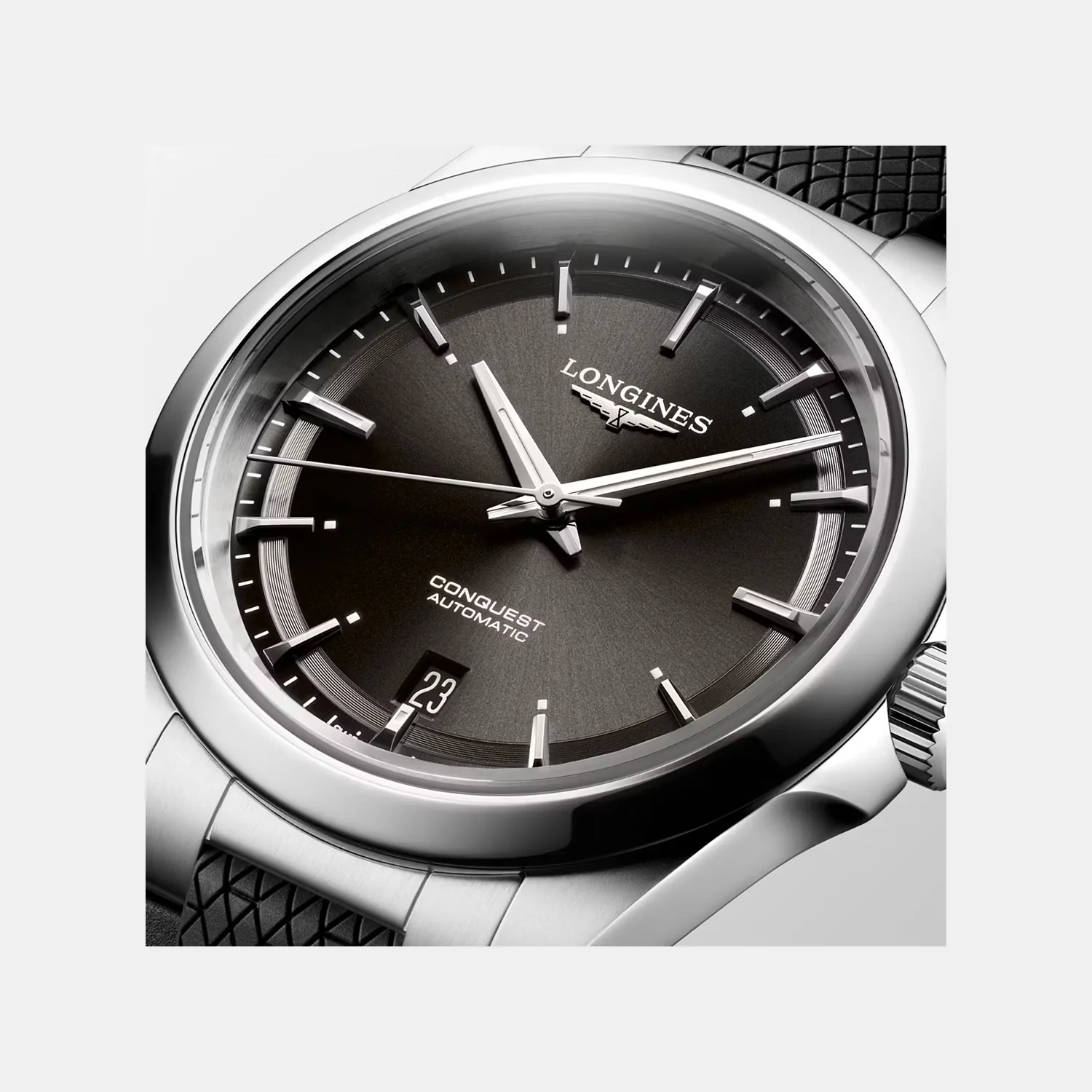 Conquest Men Automatic Black Dial Analog Rubber Watch L37204529 - Image 2