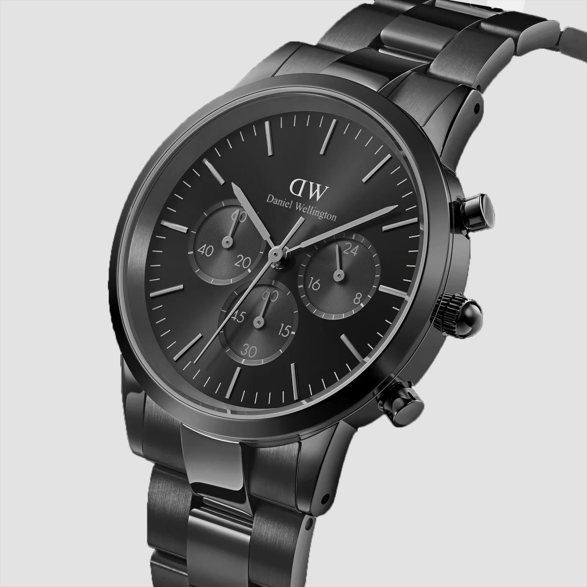 Iconic Men Quartz Black Dial Chronograph Stainless Steel Watch DW00100642K - Image 2