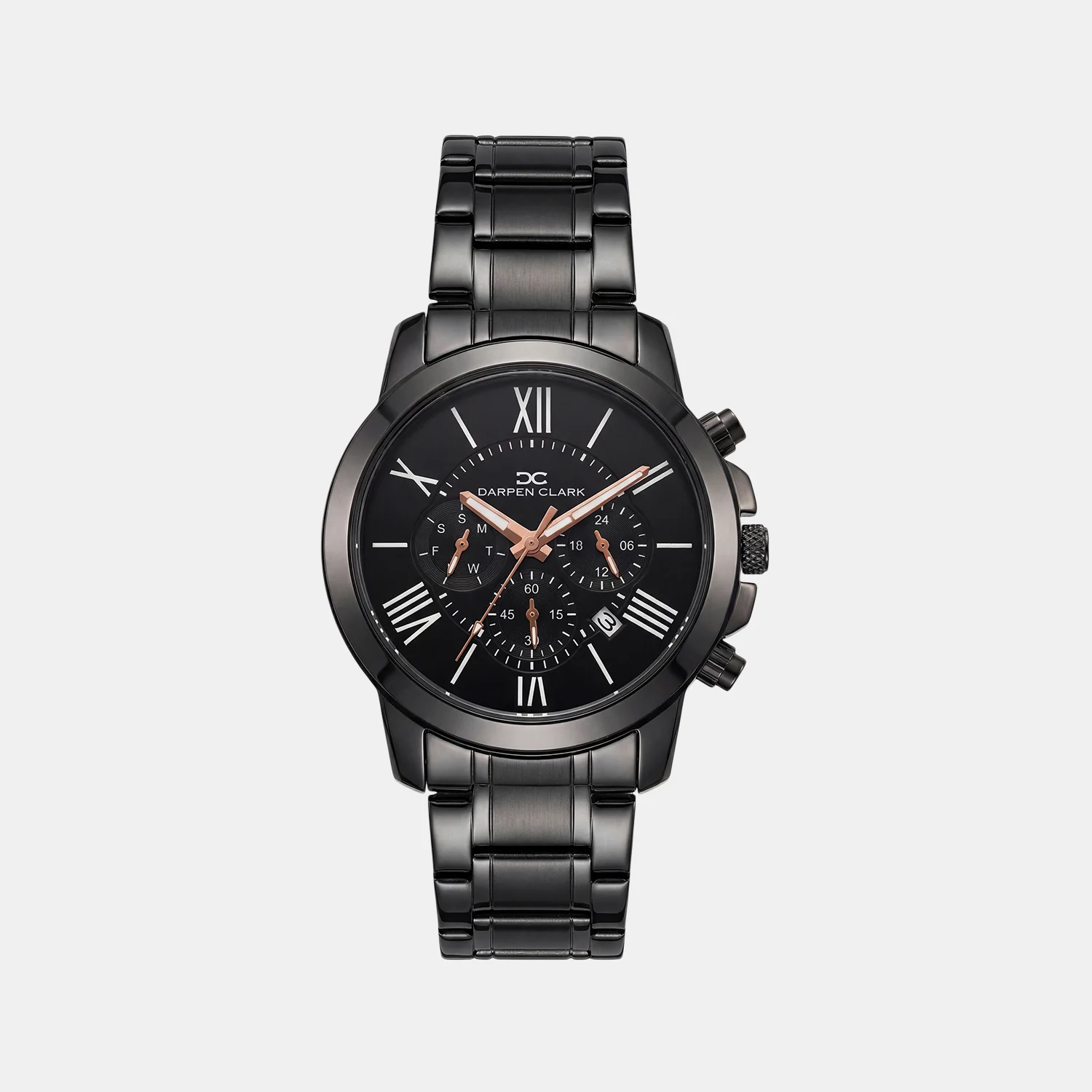 Men Quartz Black Dial Multi-Function Metal Watch 1009F-M0404