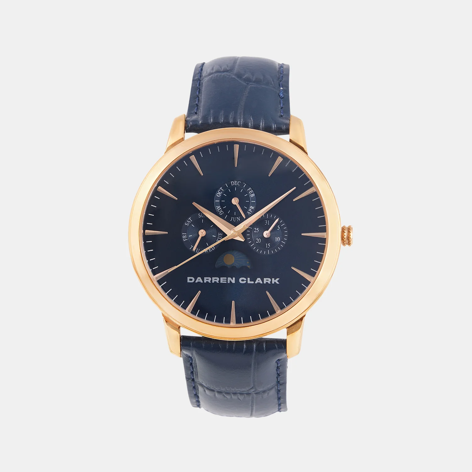 Men Quartz Blue Dial Multi-Function Leather Watch 1012F-L0305