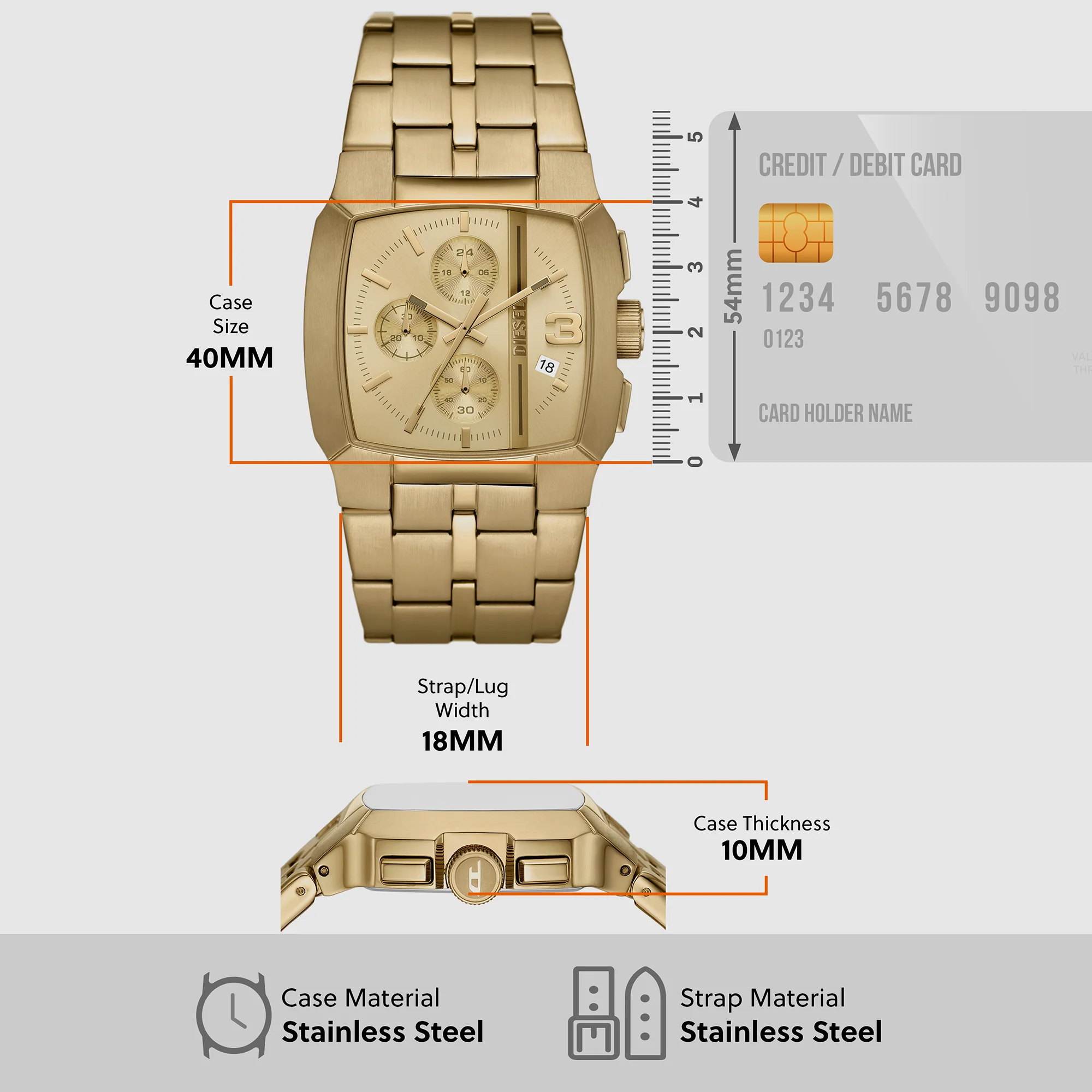 Cliffhanger Men Quartz Gold Dial Chronograph Stainless Steel Watch DZ4639 - Image 5