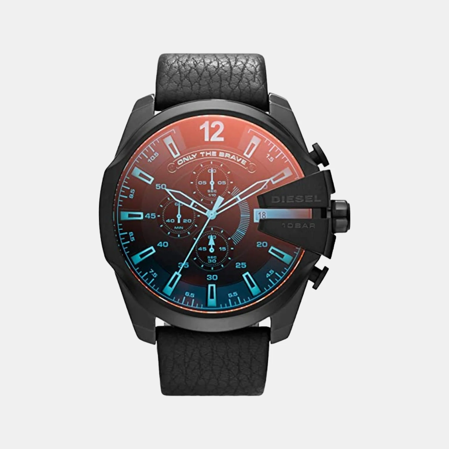 Mega Chief Men Quartz Black Dial Chronograph Leather Watch DZ4323