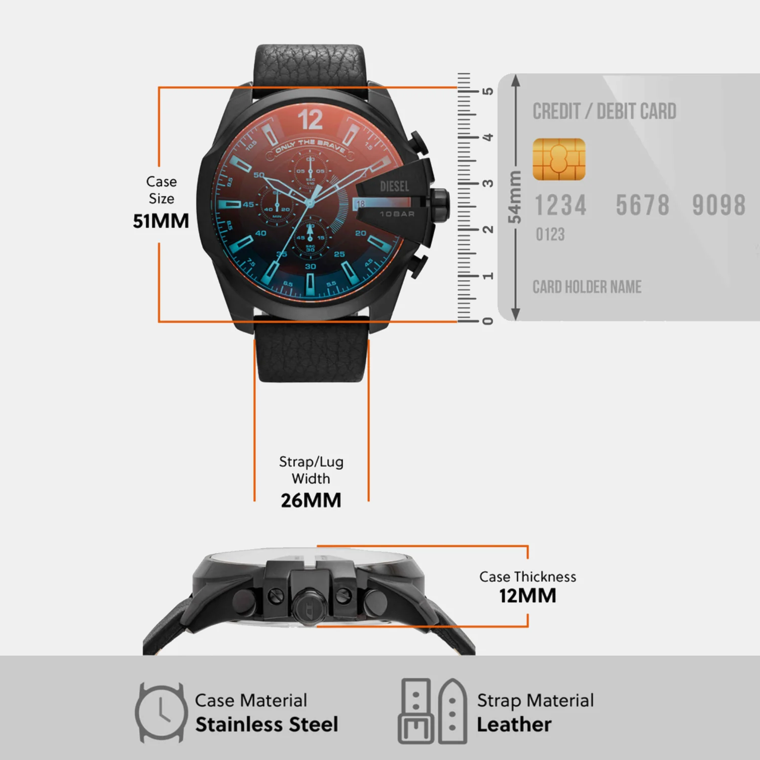 Mega Chief Men Quartz Black Dial Chronograph Leather Watch DZ4323 - Image 5