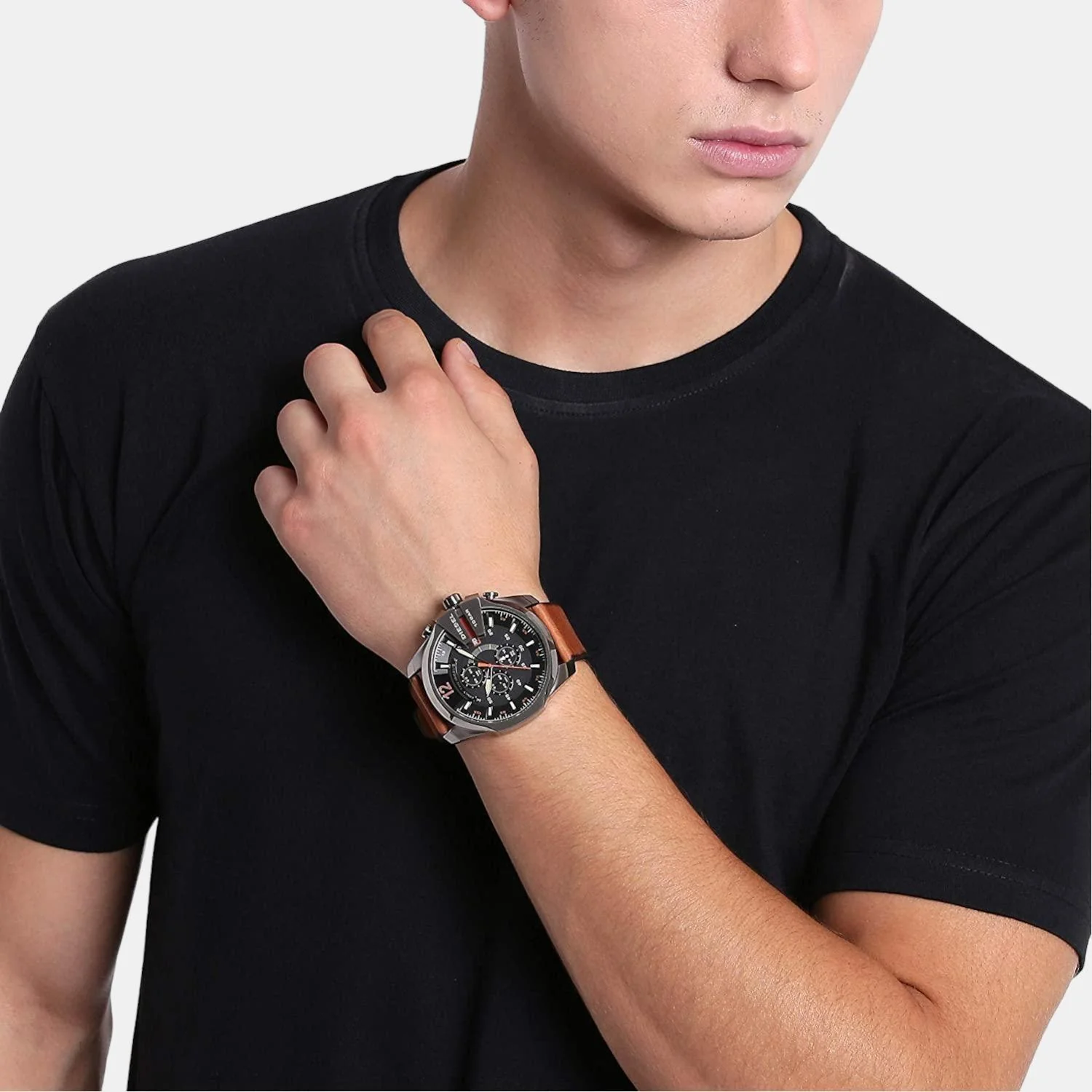 Mega Chief Men Quartz Black Dial Chronograph Leather Watch DZ4343 - Image 7