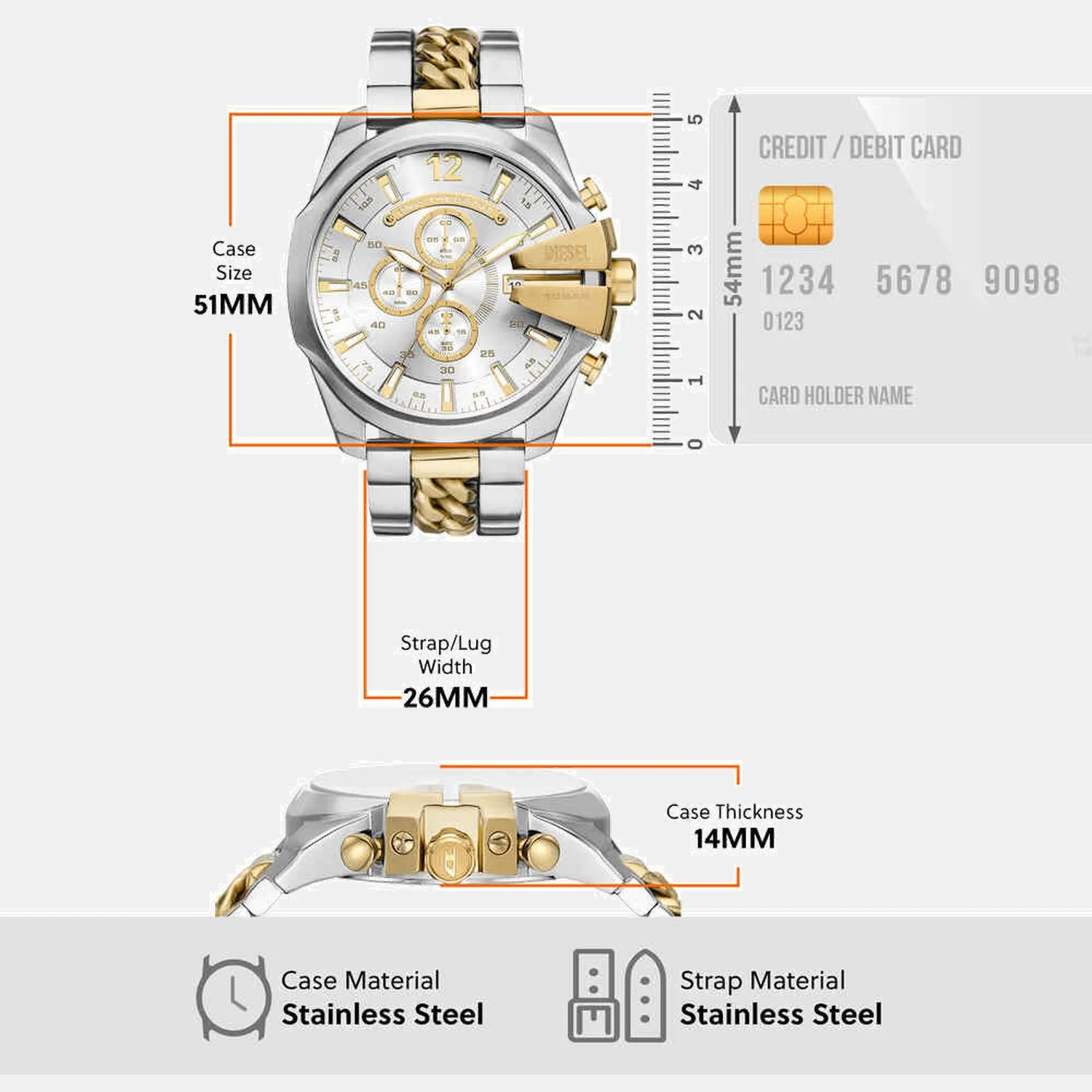 Mega Chief Men Quartz Two Tone Dial Chronograph Stainless Steel Watch DZ4672 - Image 5