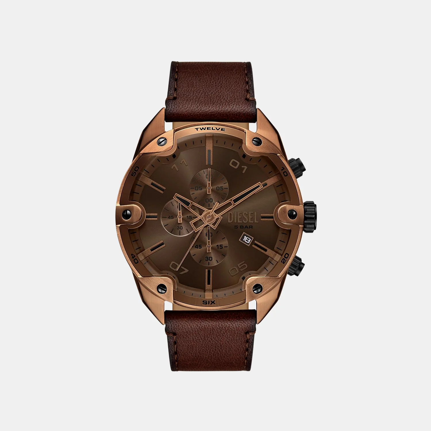 Men Quartz Brown Dial Analog Leather Watch DZ4698
