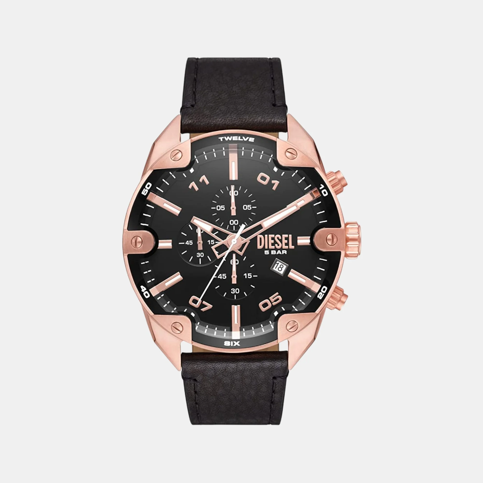 Spiked Men Quartz Black Dial Chronograph Leather Watch DZ4607
